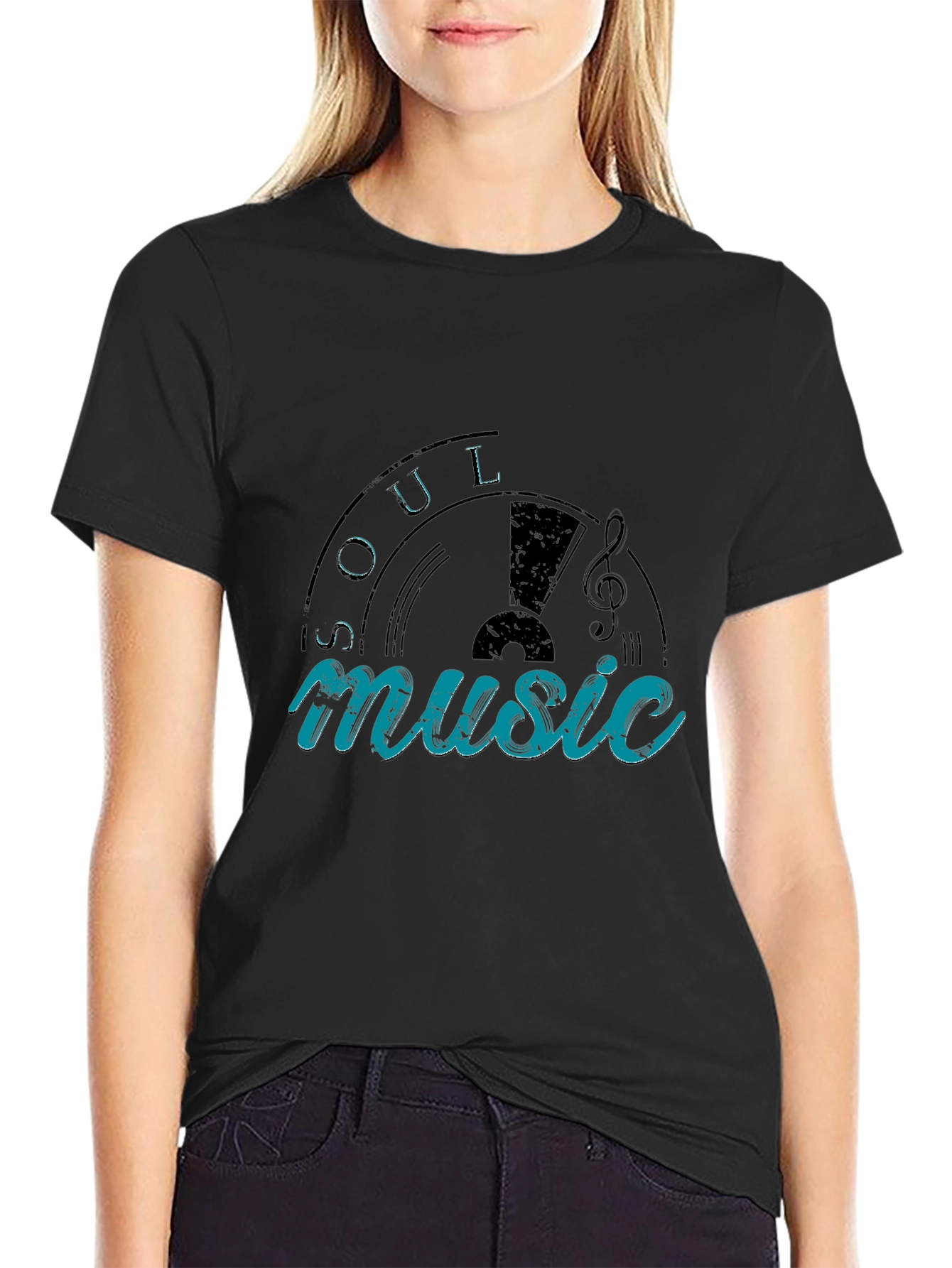 Black Soul Music Graphic T-Shirt - Black Cotton Blend view 2