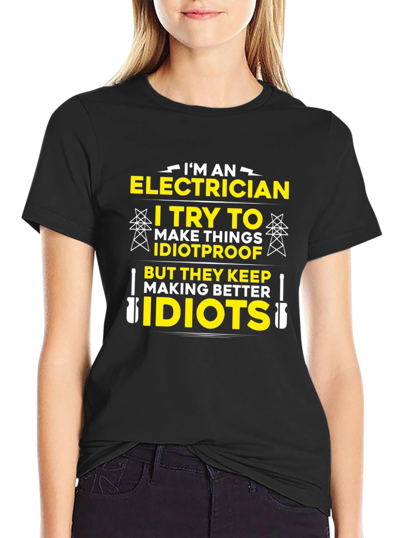 Black Electrician Humor T-Shirt - Idiotproof Gift view 2