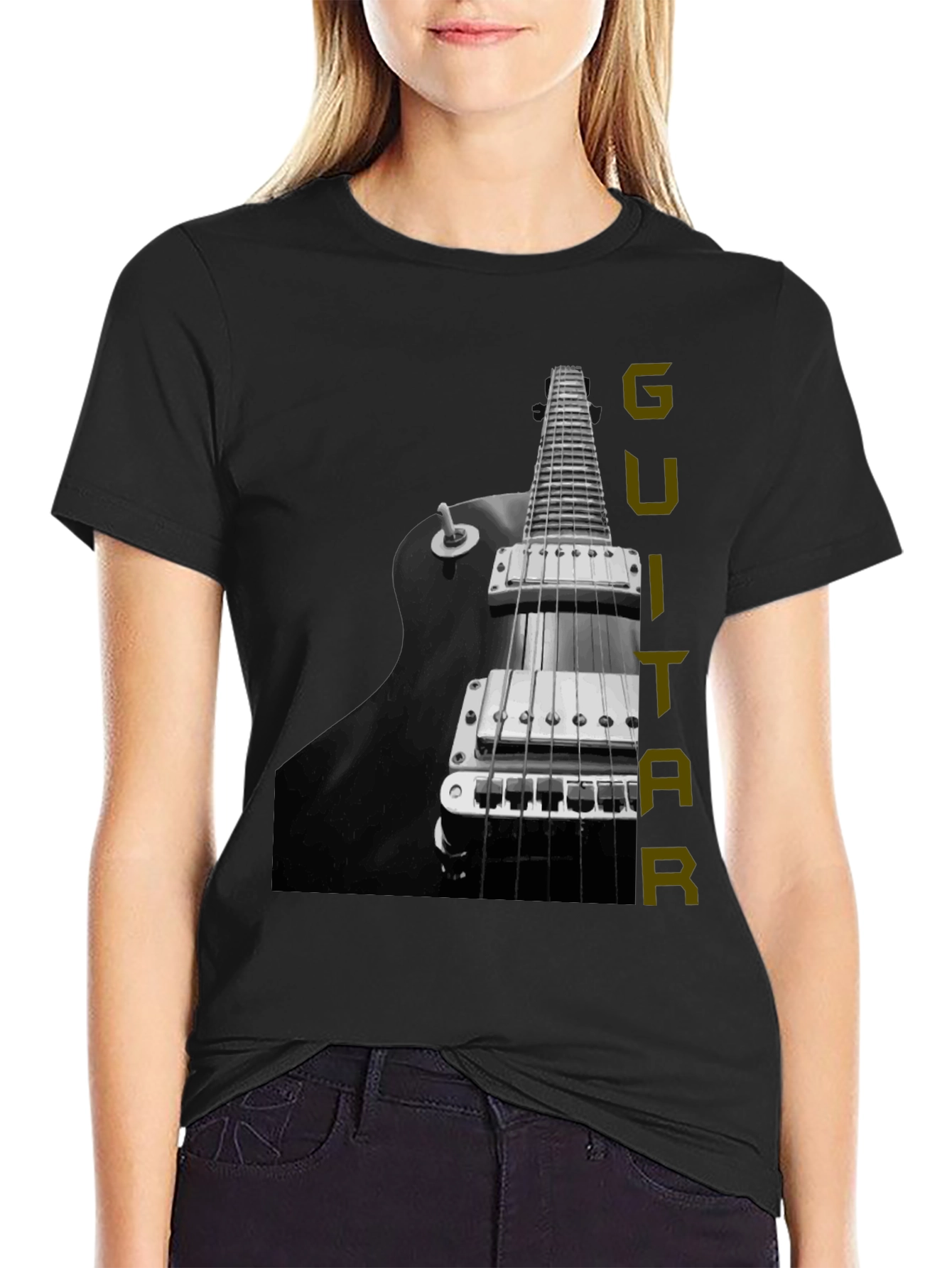 Black Guitar Graphic Tee - Musician T-Shirt view 2