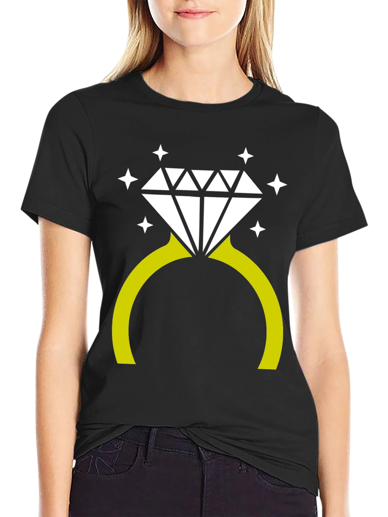 Black Diamond Ring Graphic Tee - Stylish Novelty T-Shirt view 2