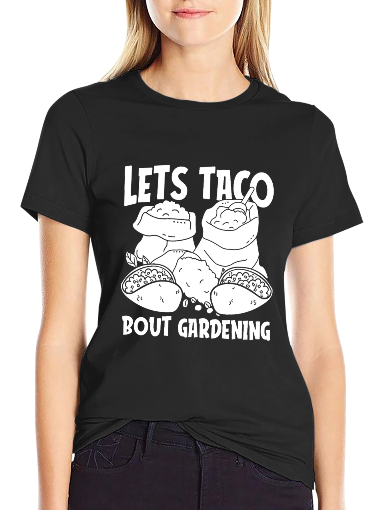Black Let's Taco Bout Gardening T-Shirt view 2