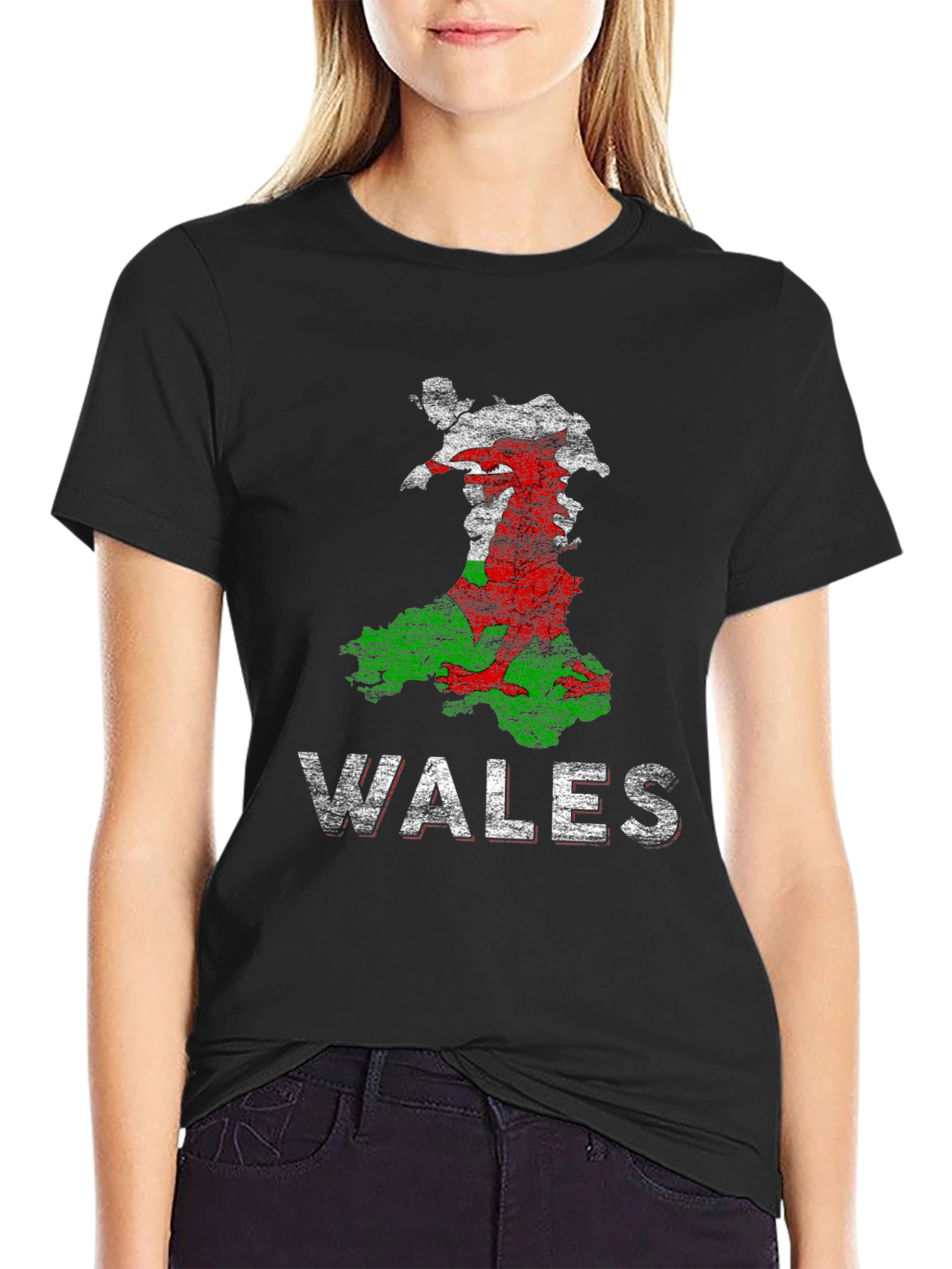 Black Wales Flag Map Graphic T-Shirt view 2