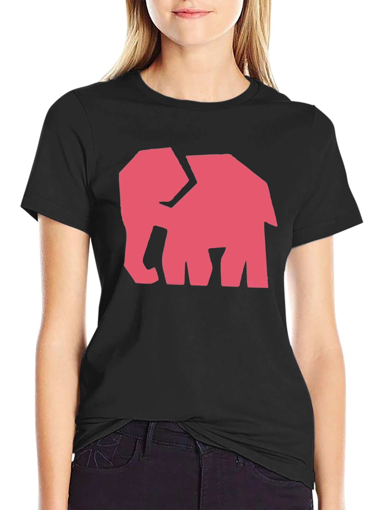 Black Modern Elephant Graphic Tee - Black Cotton Shirt view 2