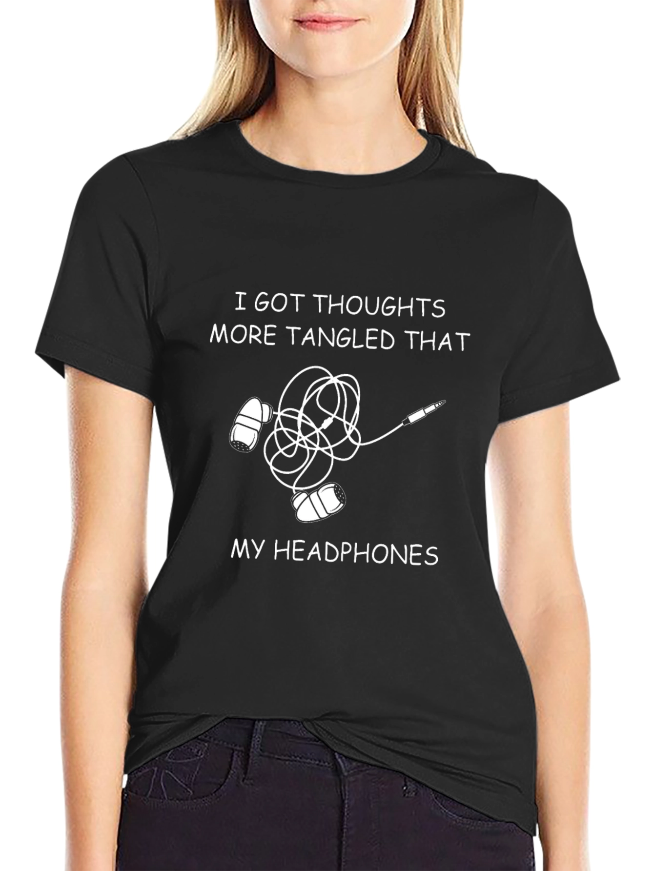 Black Tangled Thoughts T-Shirt Funny Graphic Tee view 2