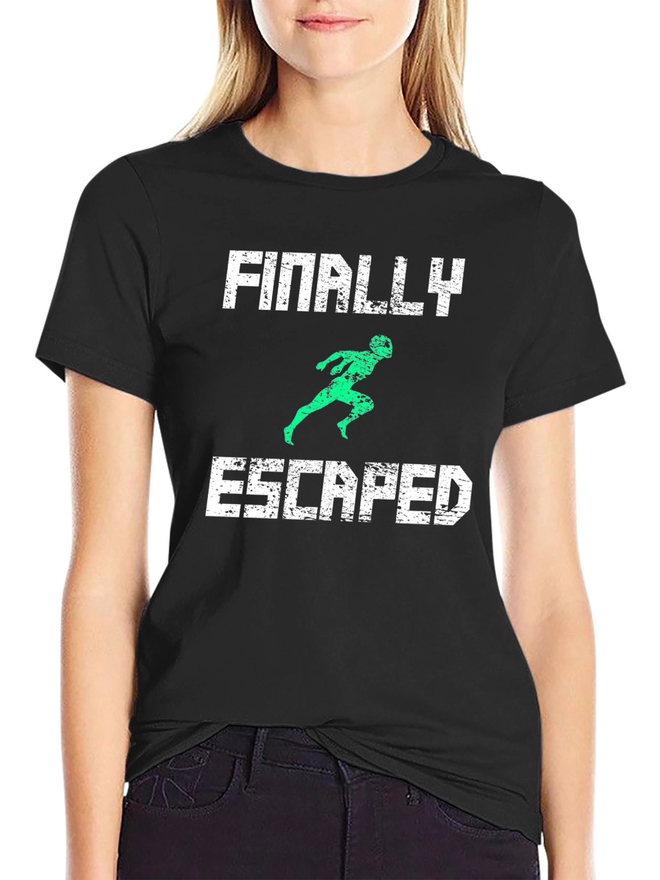 Black Finally Escaped T-Shirt - Funny Novelty Tee view 2