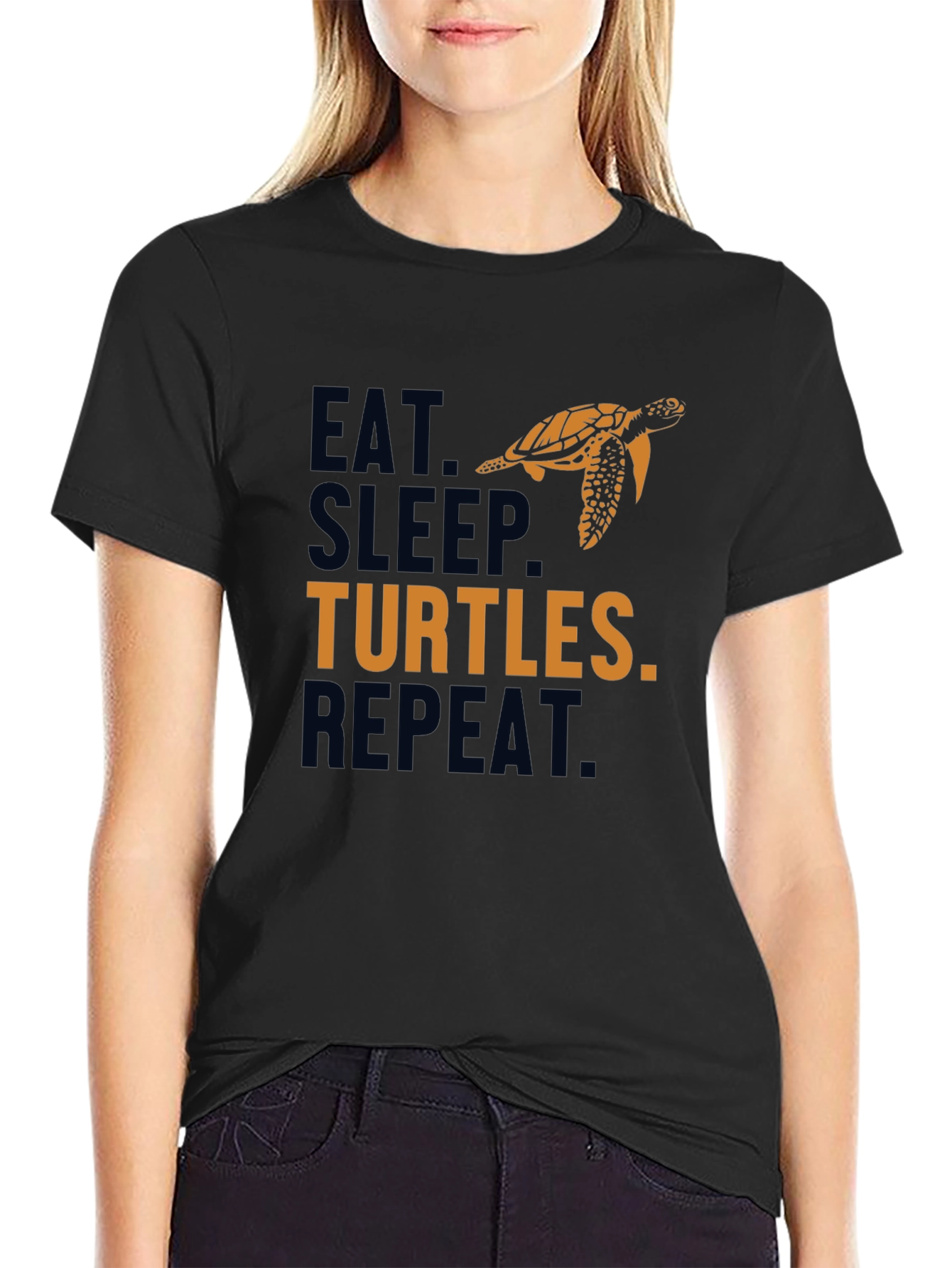Black Eat Sleep Turtles Repeat Black Graphic Tee view 2
