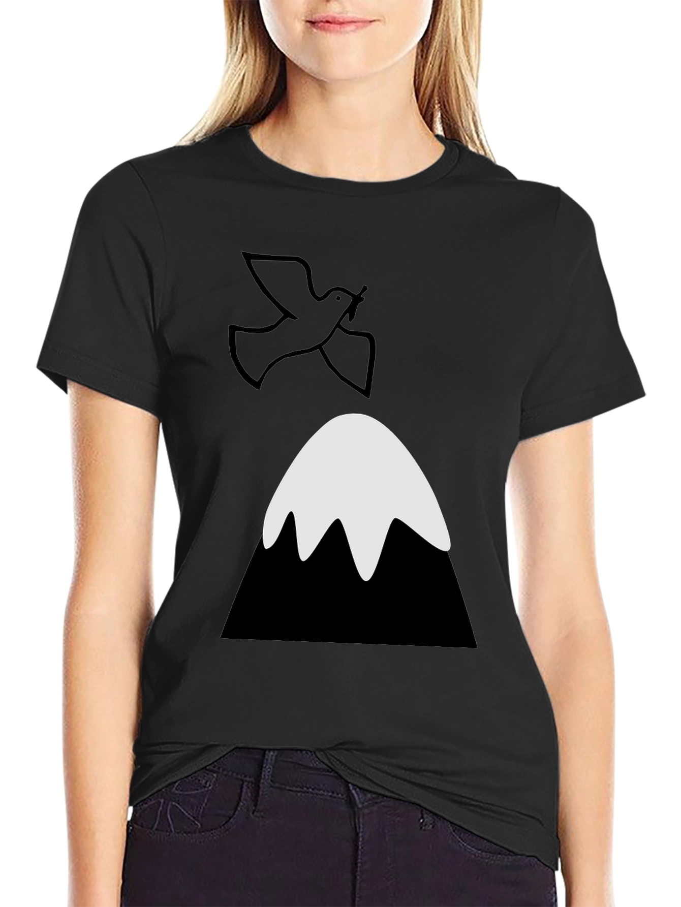 Black Dove Over Mountain Graphic Tee - Unisex Black T-Shirt view 2