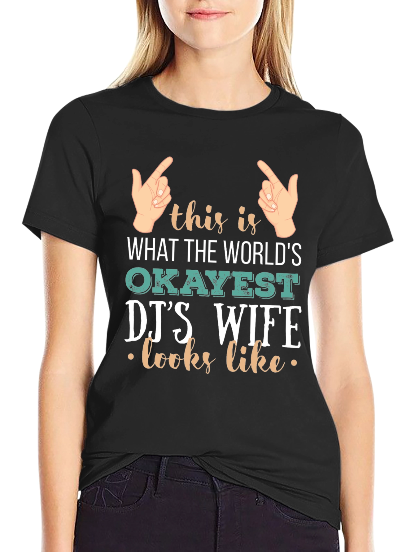 Black Okayest DJ's Wife T-Shirt - Novelty Graphic Tee view 2