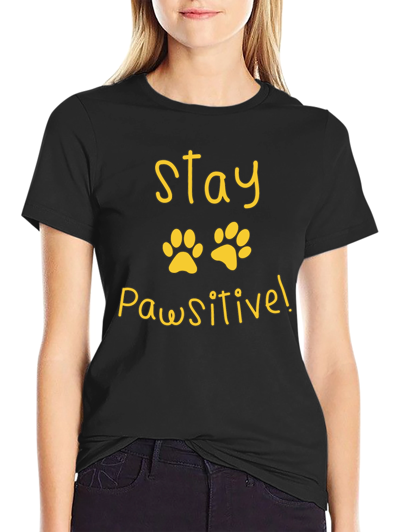 Black Stay Pawsitive Black T-Shirt view 2