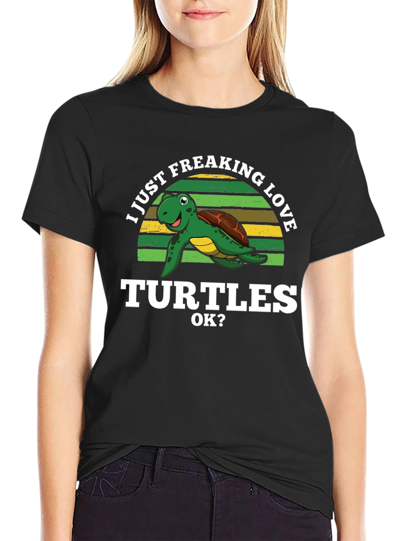 Black I Just Freaking Love Turtles Graphic T-Shirt view 2
