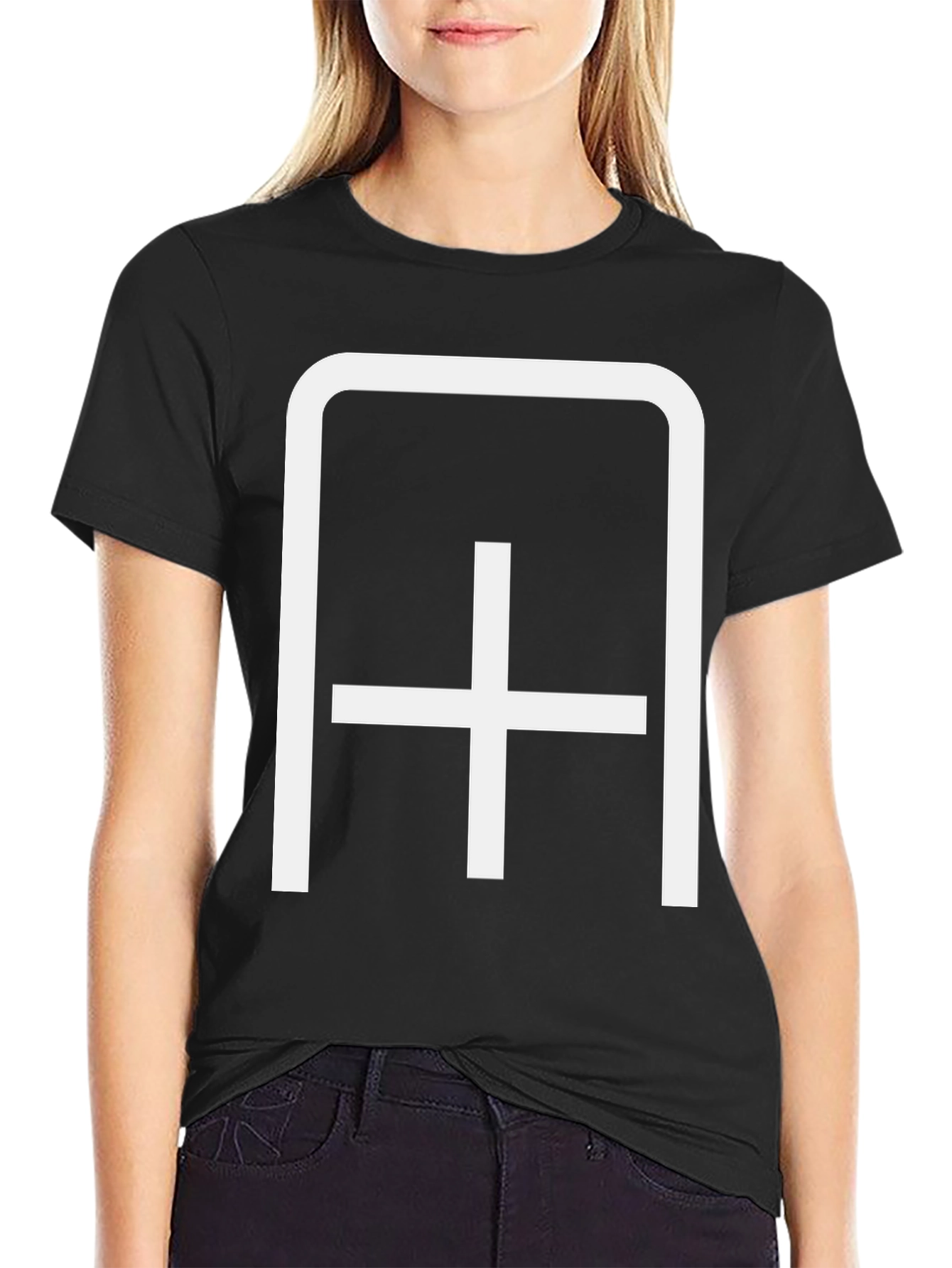 Black Modern Minimalist Symbol Black T-Shirt view 2