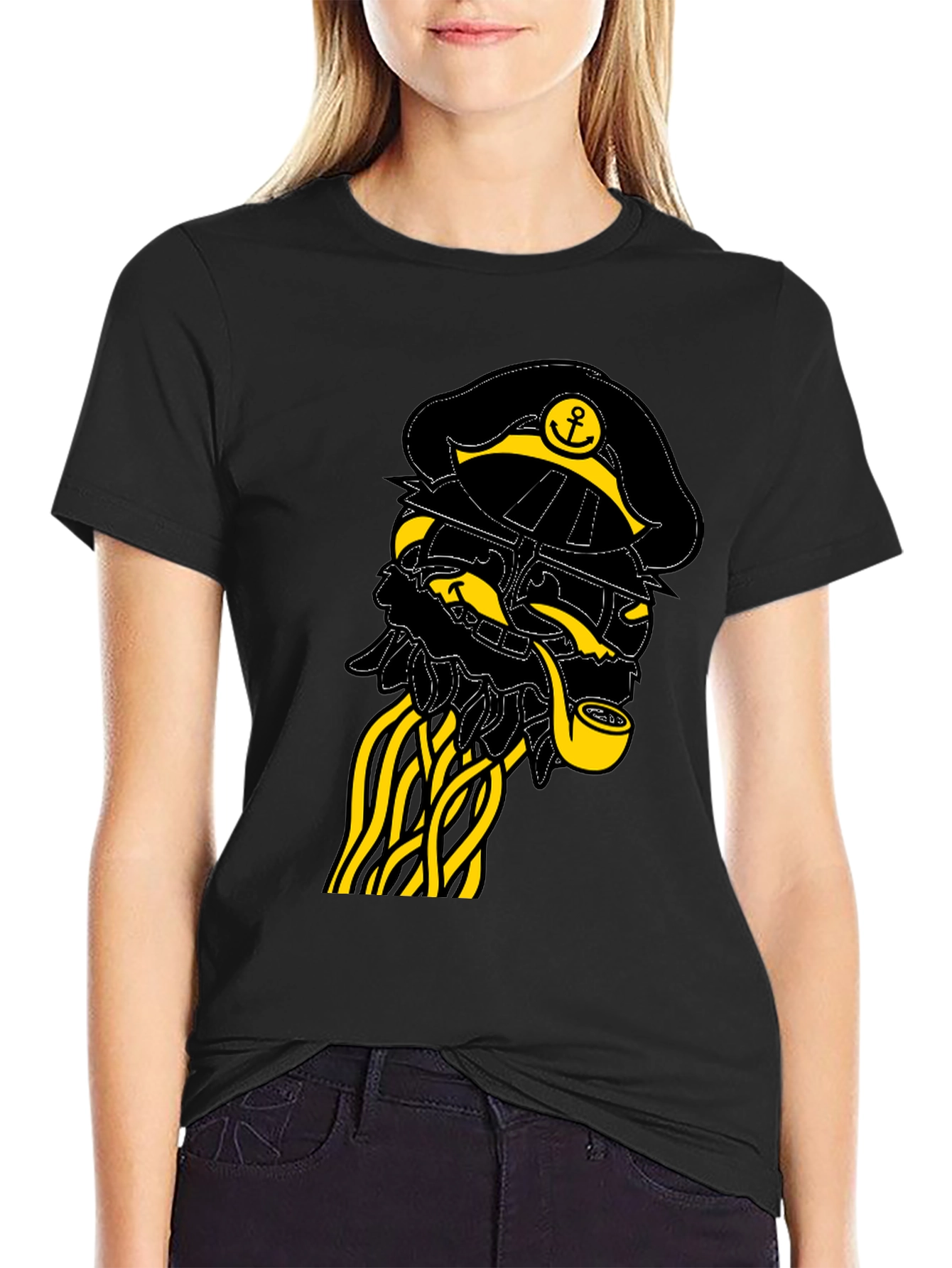 Black Nautical Captain Graphic Tee - Black view 2