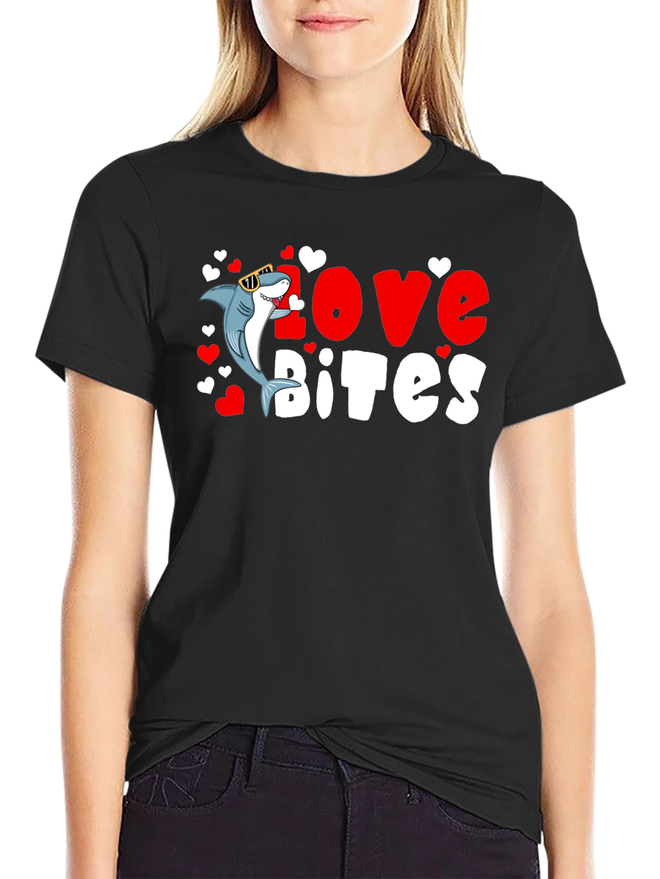 Black Love Bites Shark Valentine's Day T-Shirt view 2