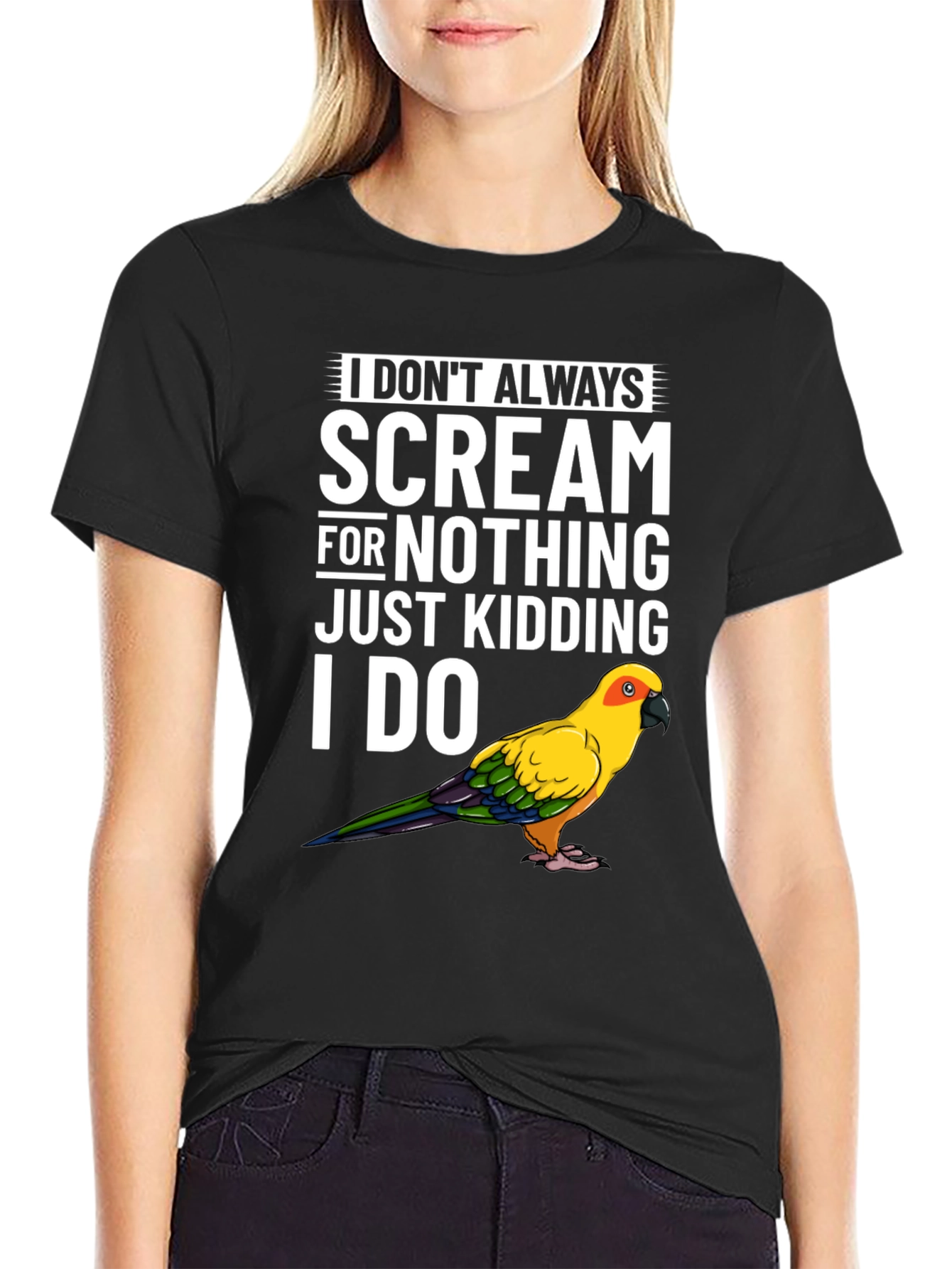 Black Funny Parrot T-Shirt - I Don't Always Scream view 2
