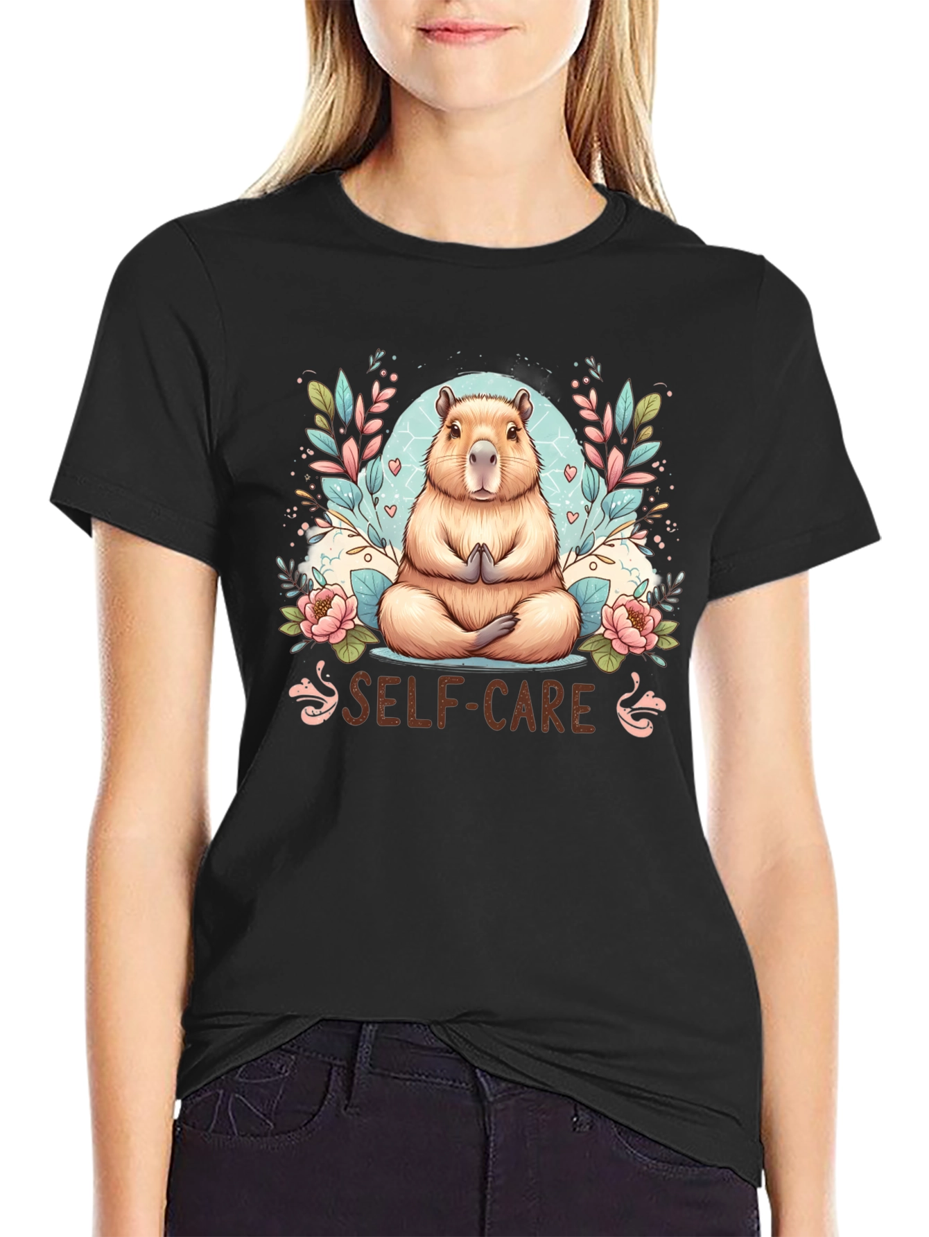 Black Self-Care Capybara T-Shirt view 2