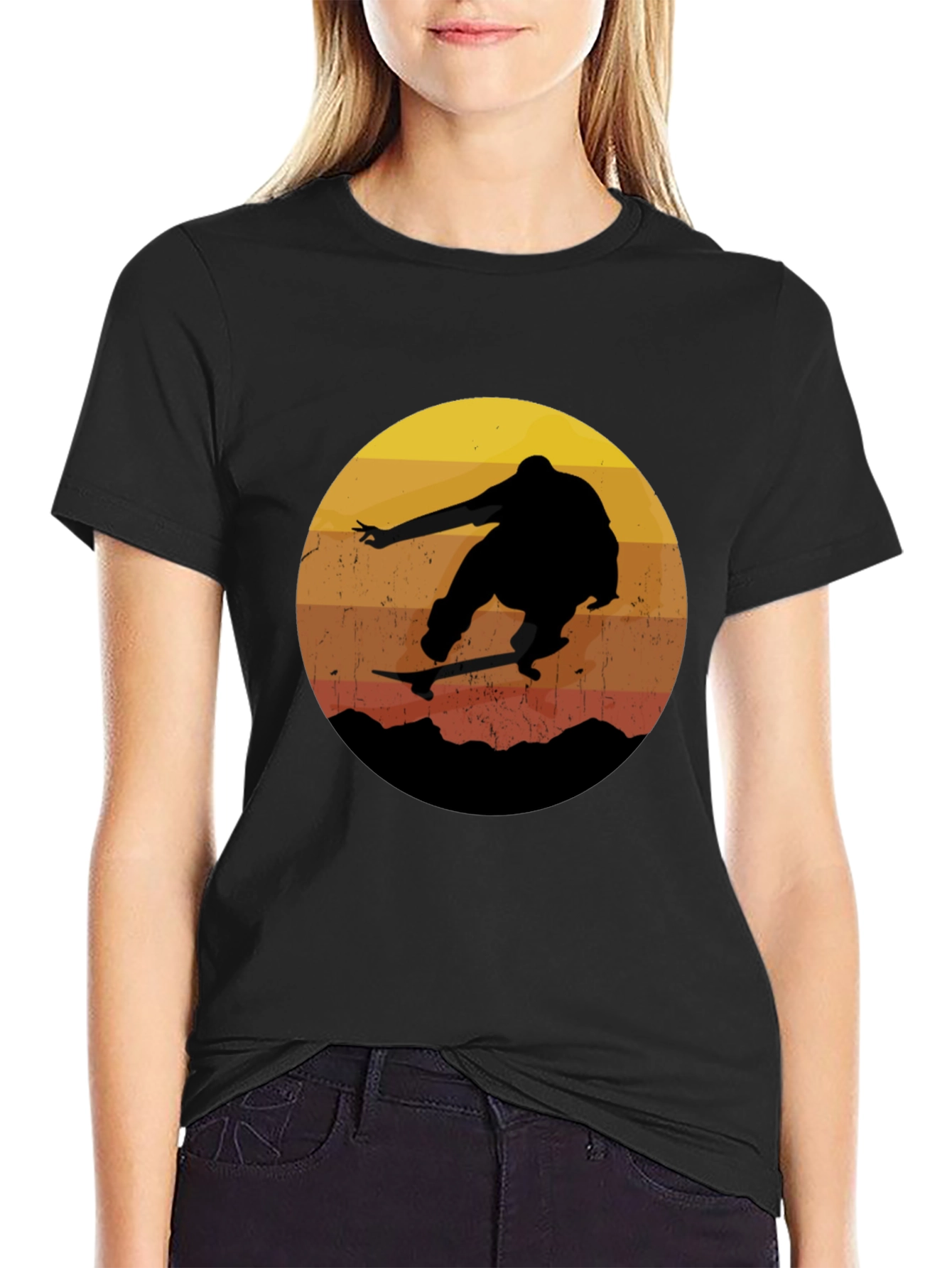 Black Retro Skateboarder T-Shirt view 2