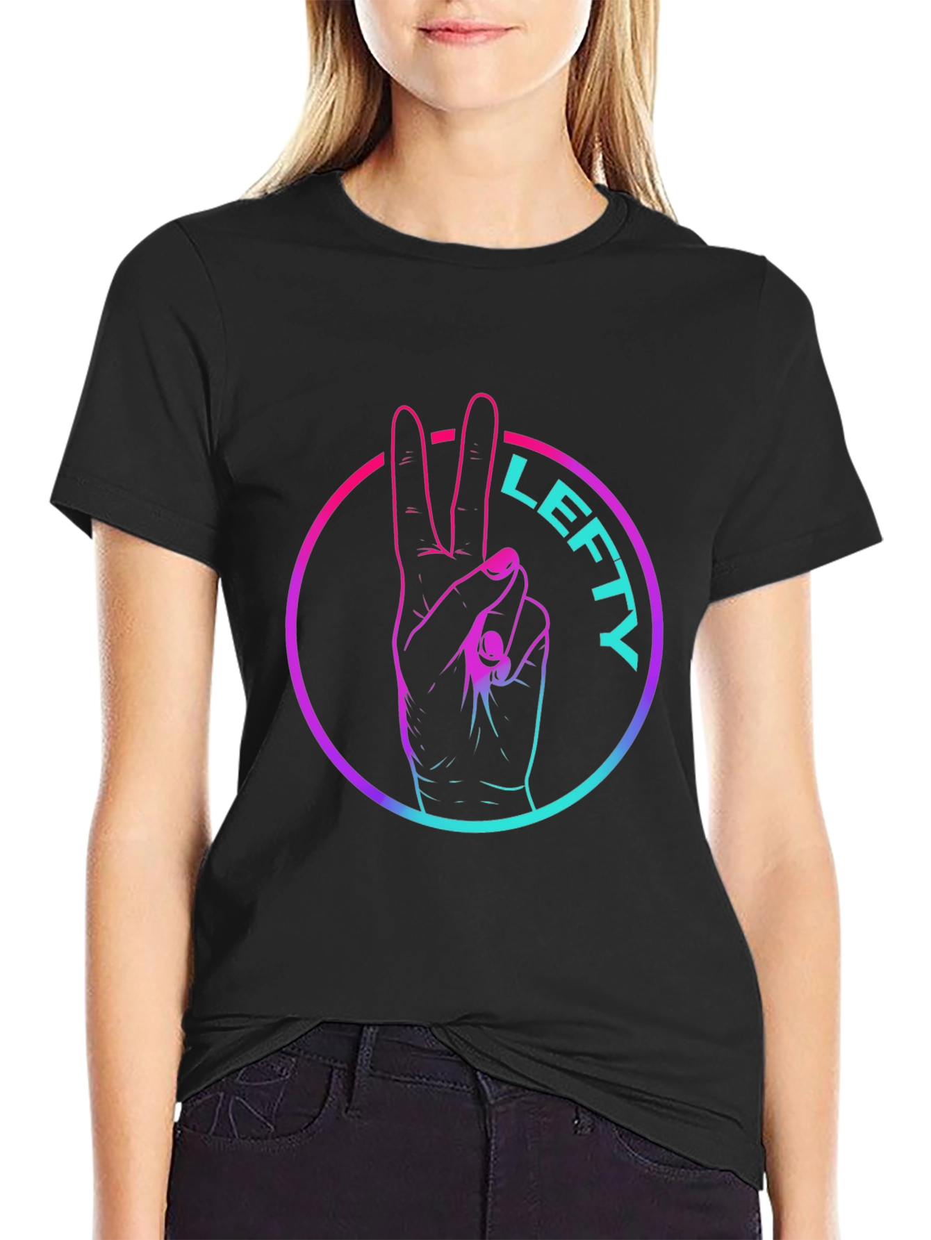 Black Lefty Peace Sign Graphic Tee - Cool Casual Style view 2