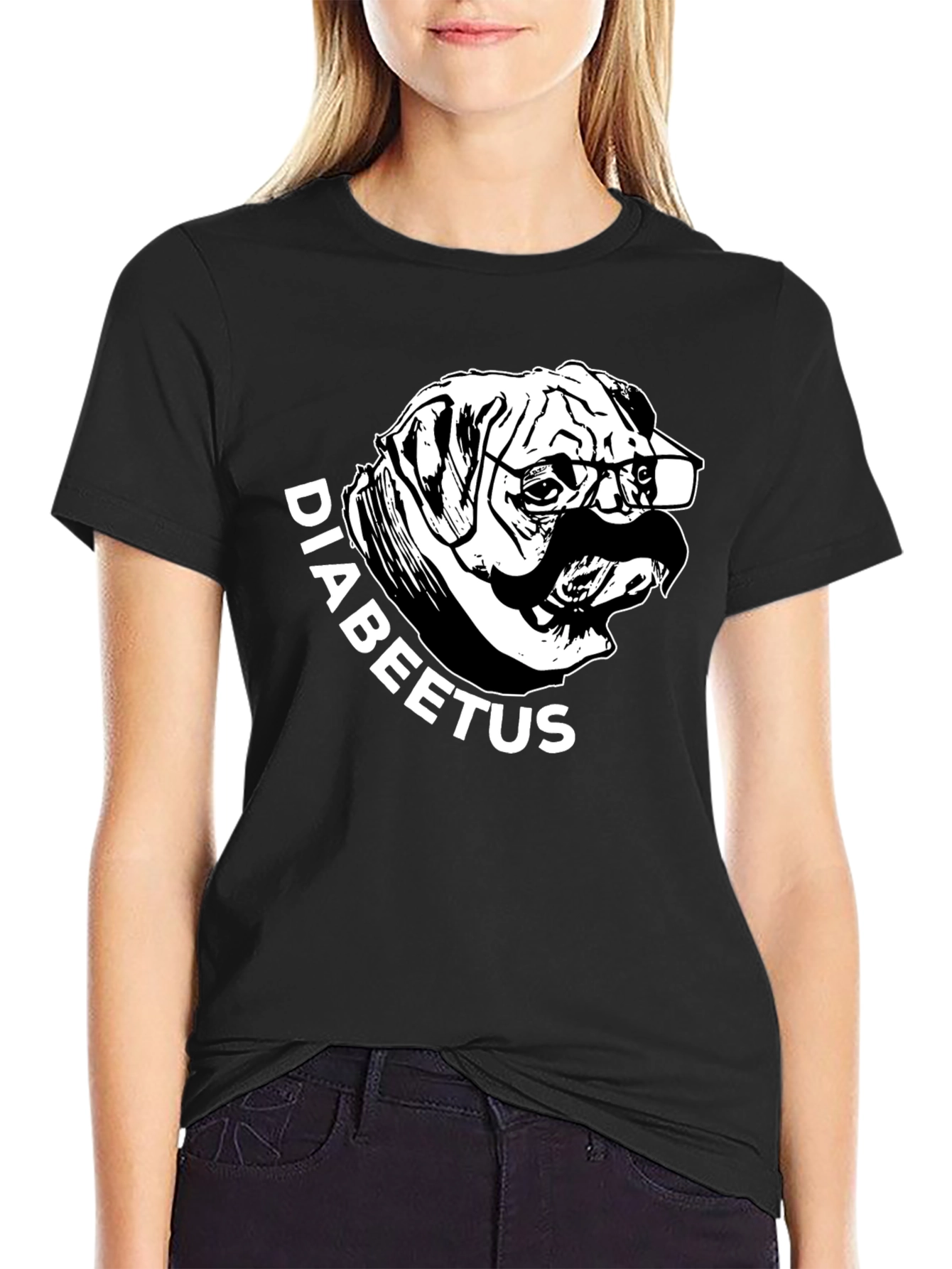 Black Diabeetus Pug T-Shirt - Novelty Graphic Tee view 2