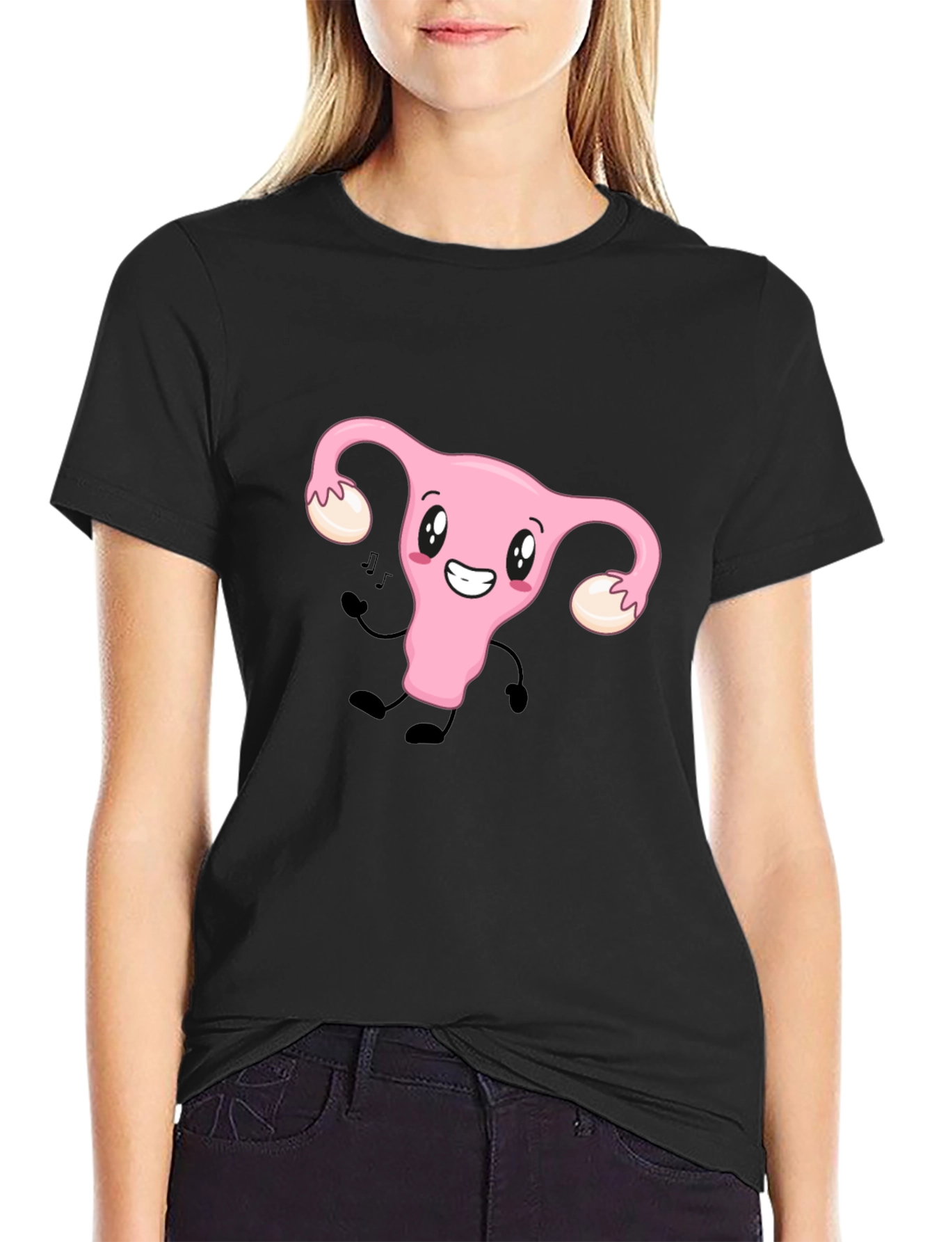 Black Funny Uterus Tee - Black Cotton Graphic T-Shirt view 2