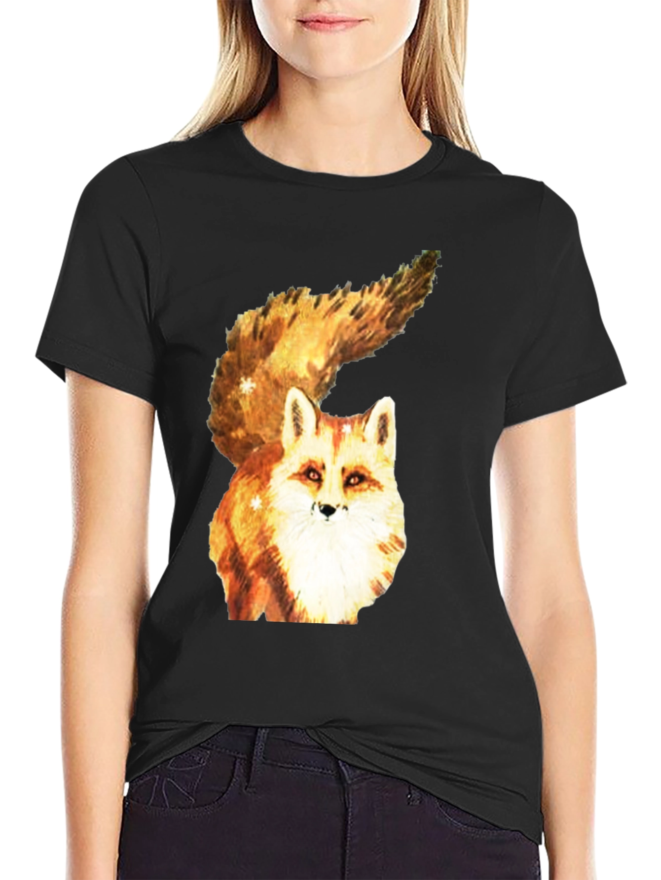 Black Fox Graphic Tee - Unique Animal Print T-Shirt view 2