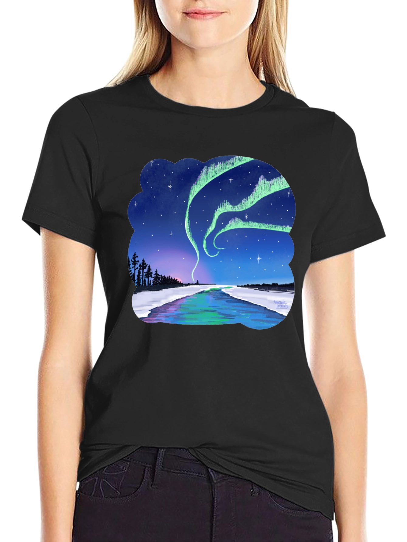 Black Aurora Borealis Graphic Tee - Northern Lights Shirt view 2
