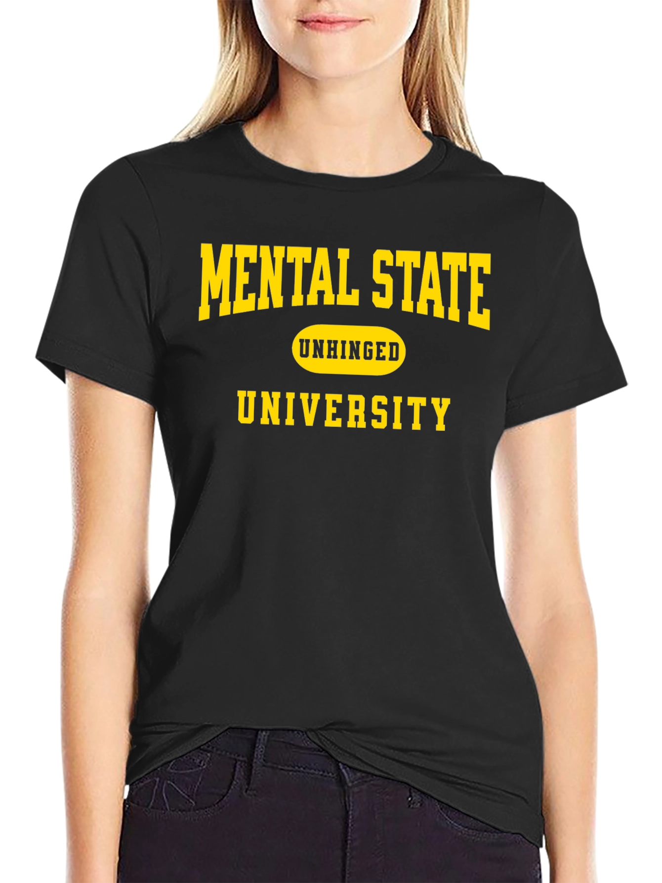Black Mental State Unhinged University Black T-Shirt view 2