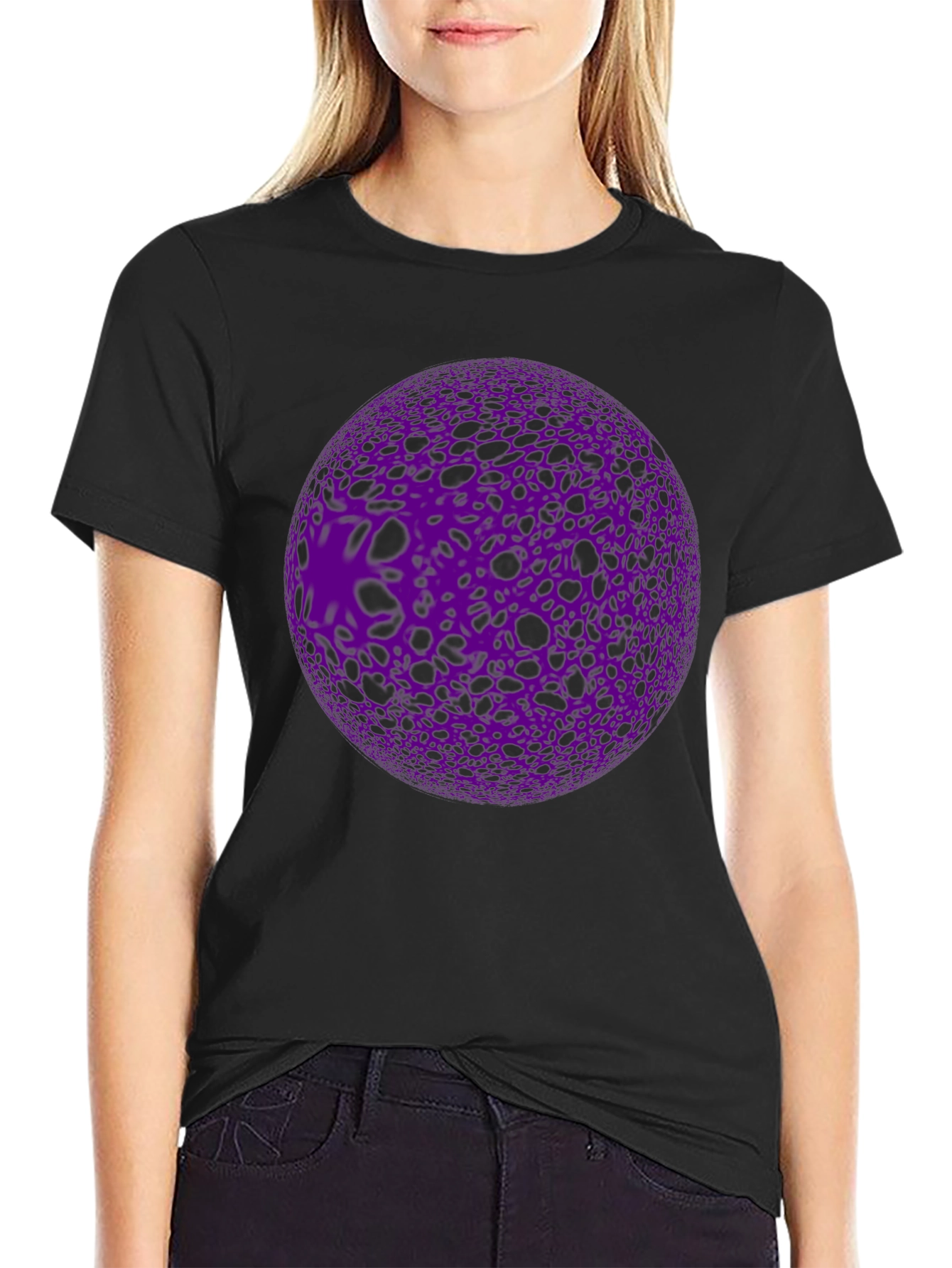 Black Abstract Purple Orb Graphic Black T-Shirt view 2