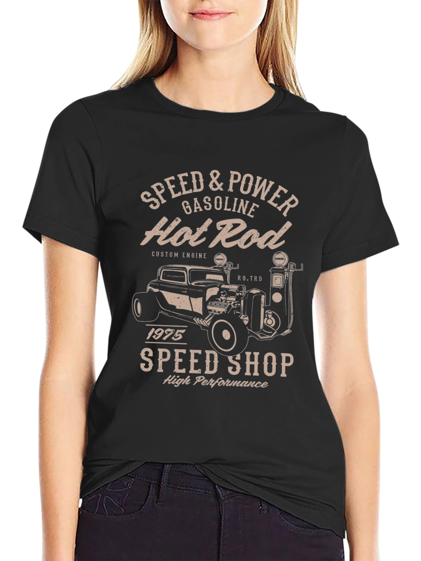 Black Hot Rod Speed Shop Graphic Tee - Vintage Car Design view 2