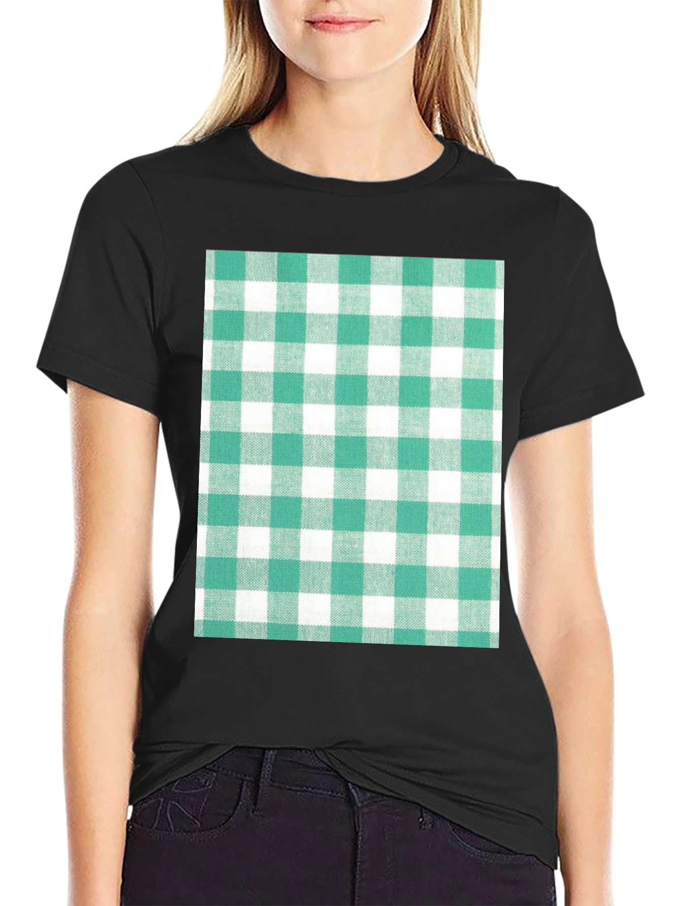 Black Gingham Pattern T-Shirt - Black view 2