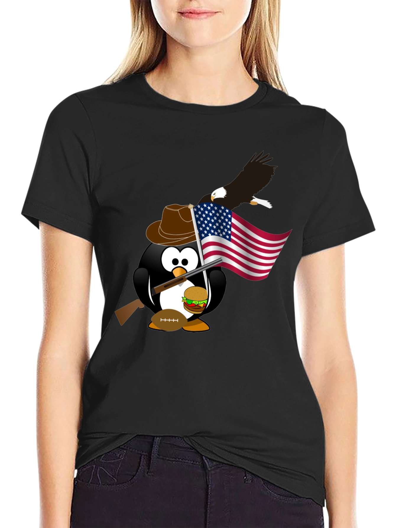 Black Patriotic Penguin T-Shirt view 2
