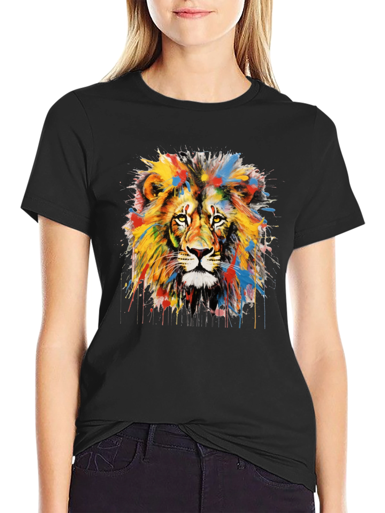 Black Colorful Lion Graphic Tee - Men's Black T-Shirt view 2