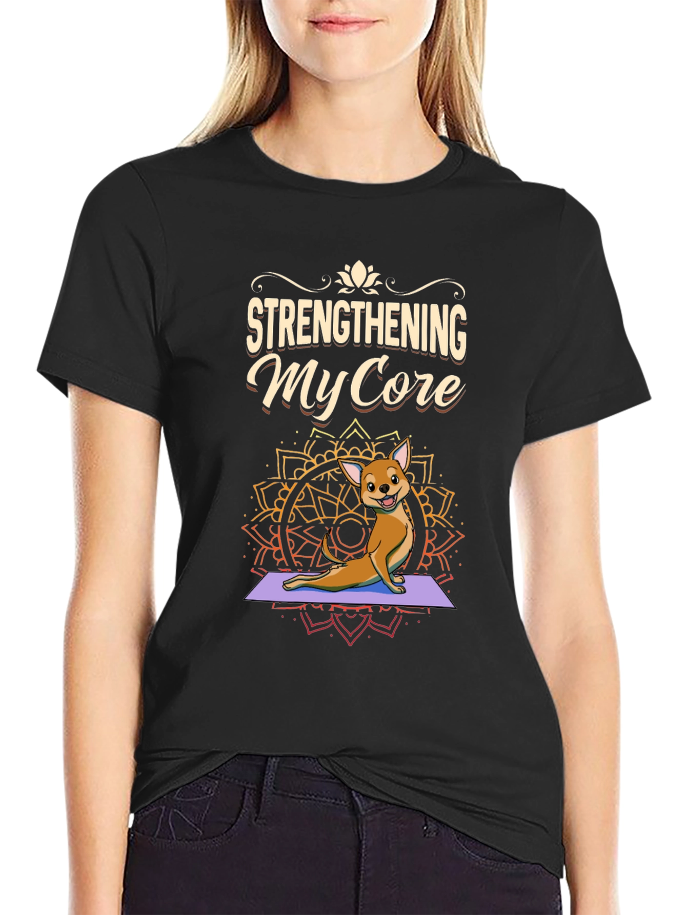 Black Yoga Dog Graphic Tee - Strengthening My Core view 2