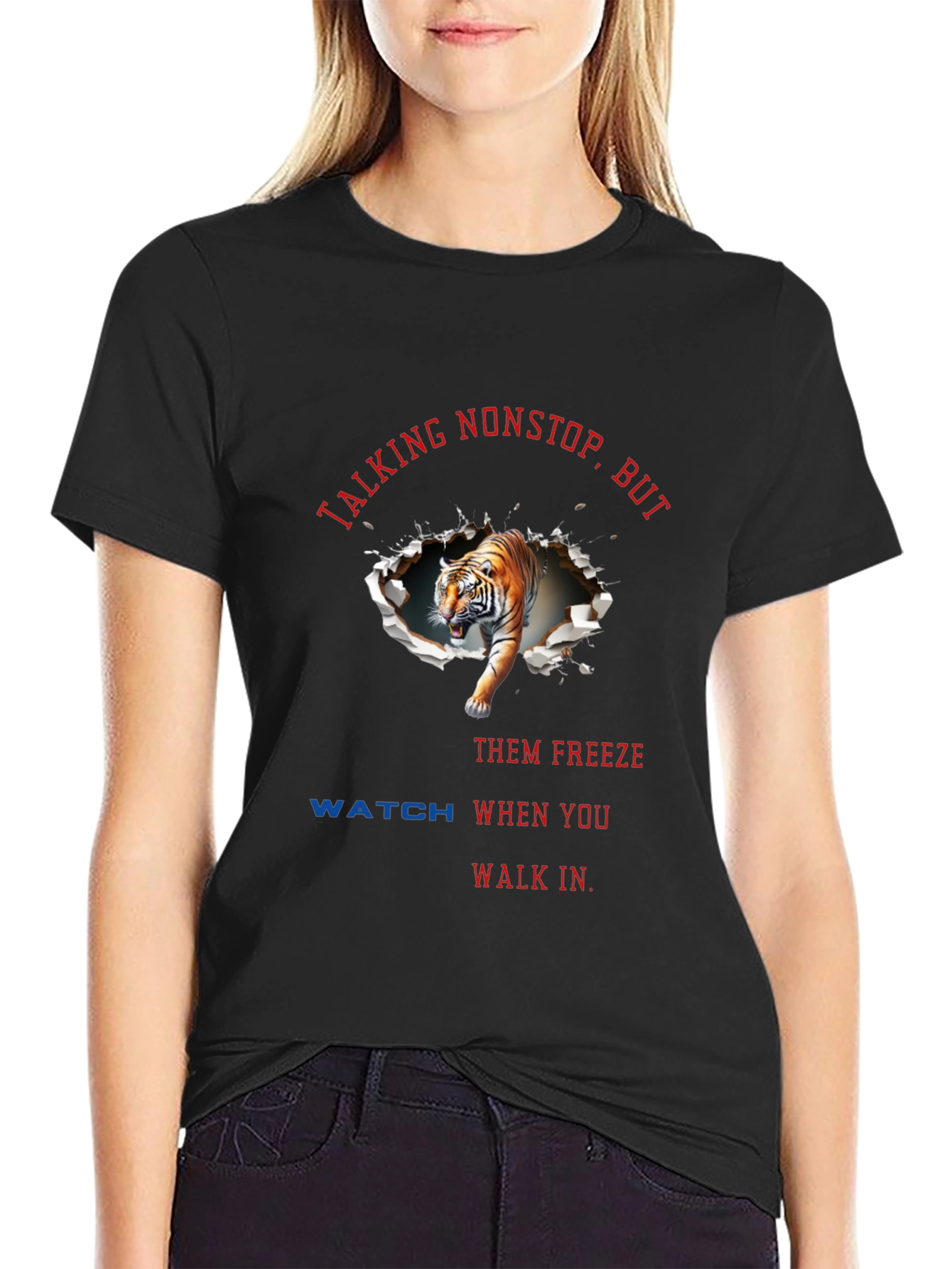 Black Talking Nonstop Tiger Graphic T-Shirt view 2