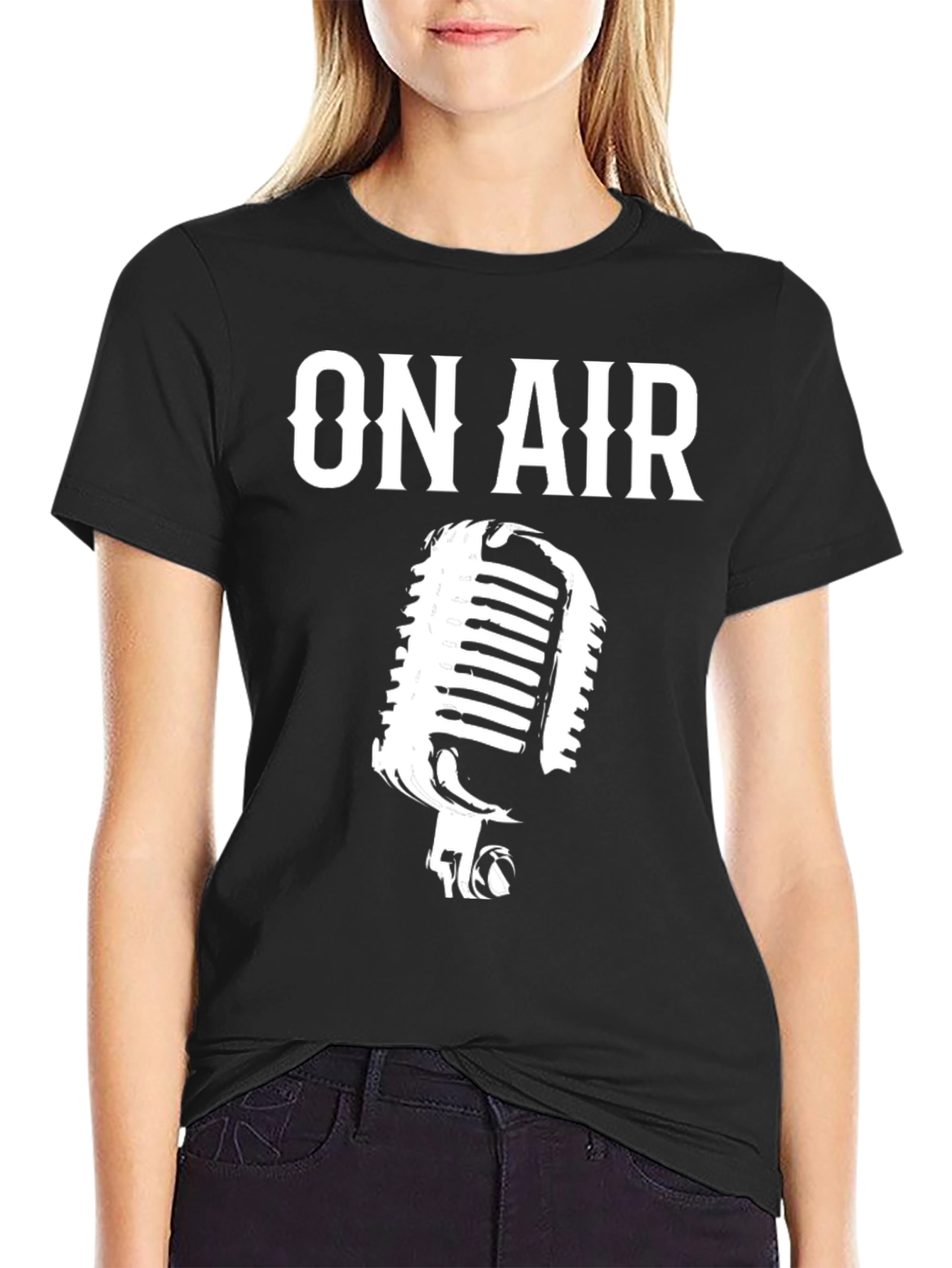 Black On Air Graphic Tee - Vintage Microphone Design view 2