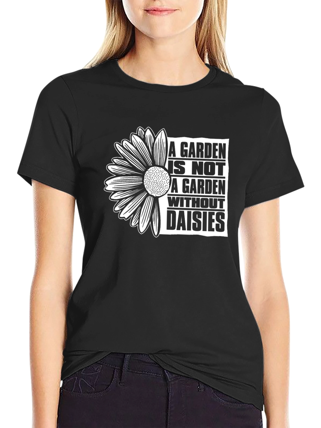 Black Daisy Garden T-Shirt - Floral Graphic Tee view 2