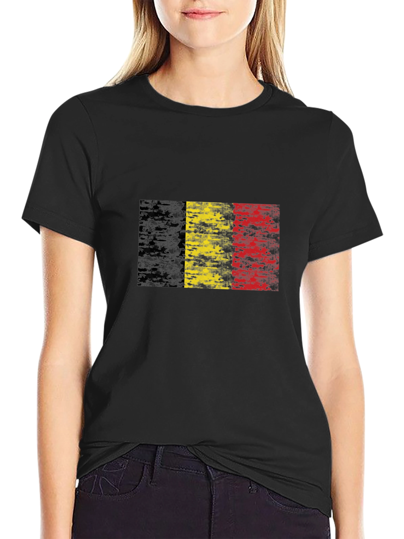 Black Belgium Flag Distressed T-Shirt Black view 2