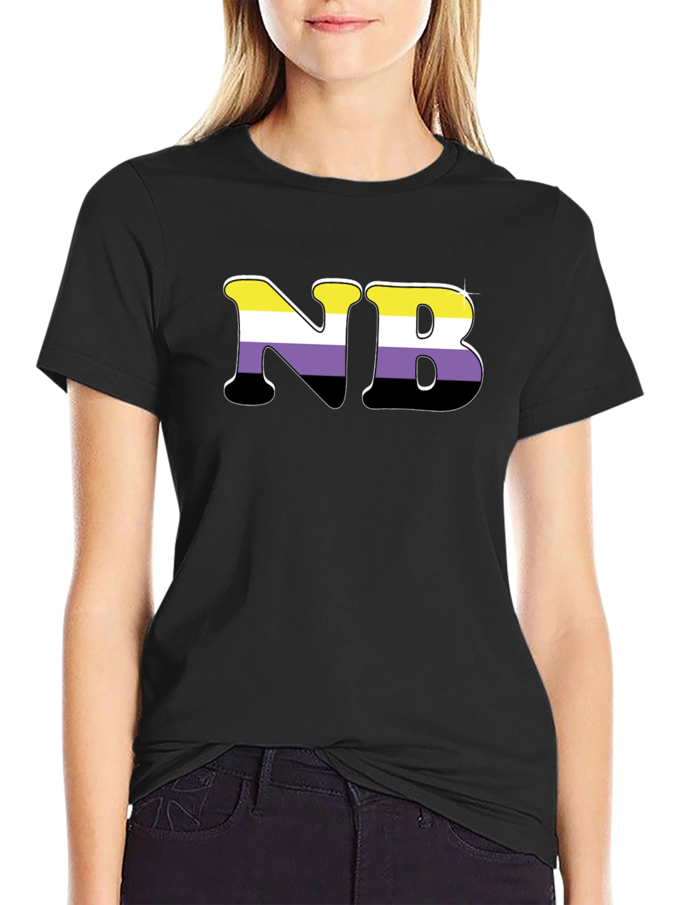 Black Nonbinary Pride T-Shirt - NB Initial Tee view 2