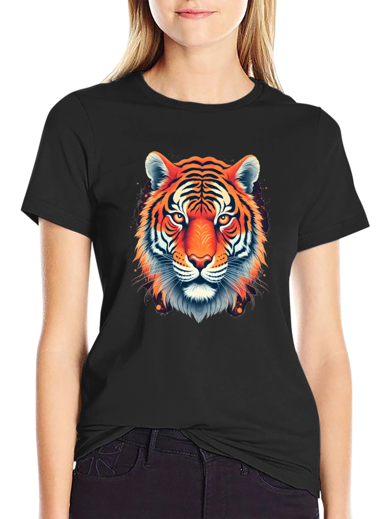 Black Bold Tiger Graphic Black T-Shirt view 2