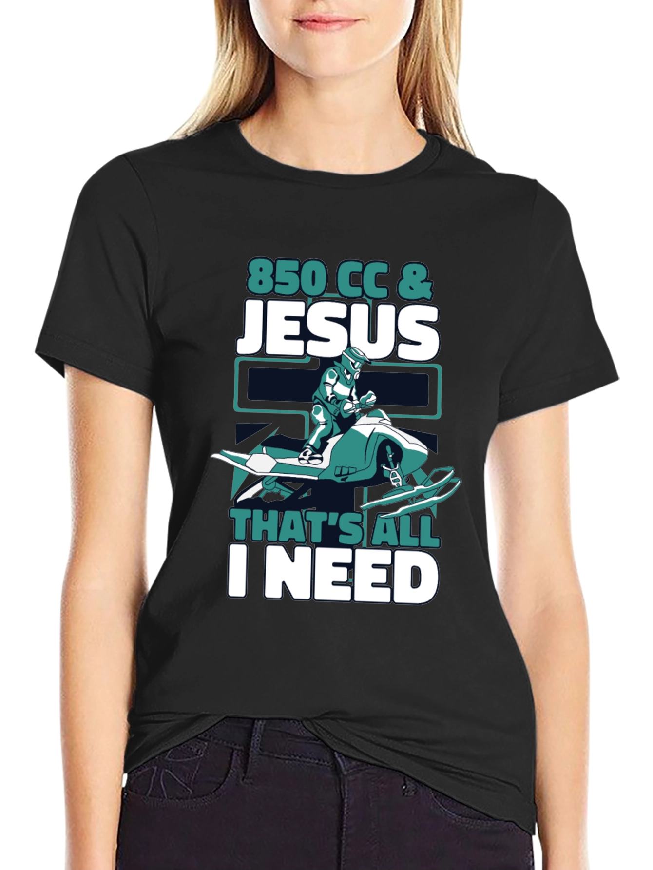 Black 850 CC & Jesus T-Shirt - Snowmobile Graphic Tee view 2