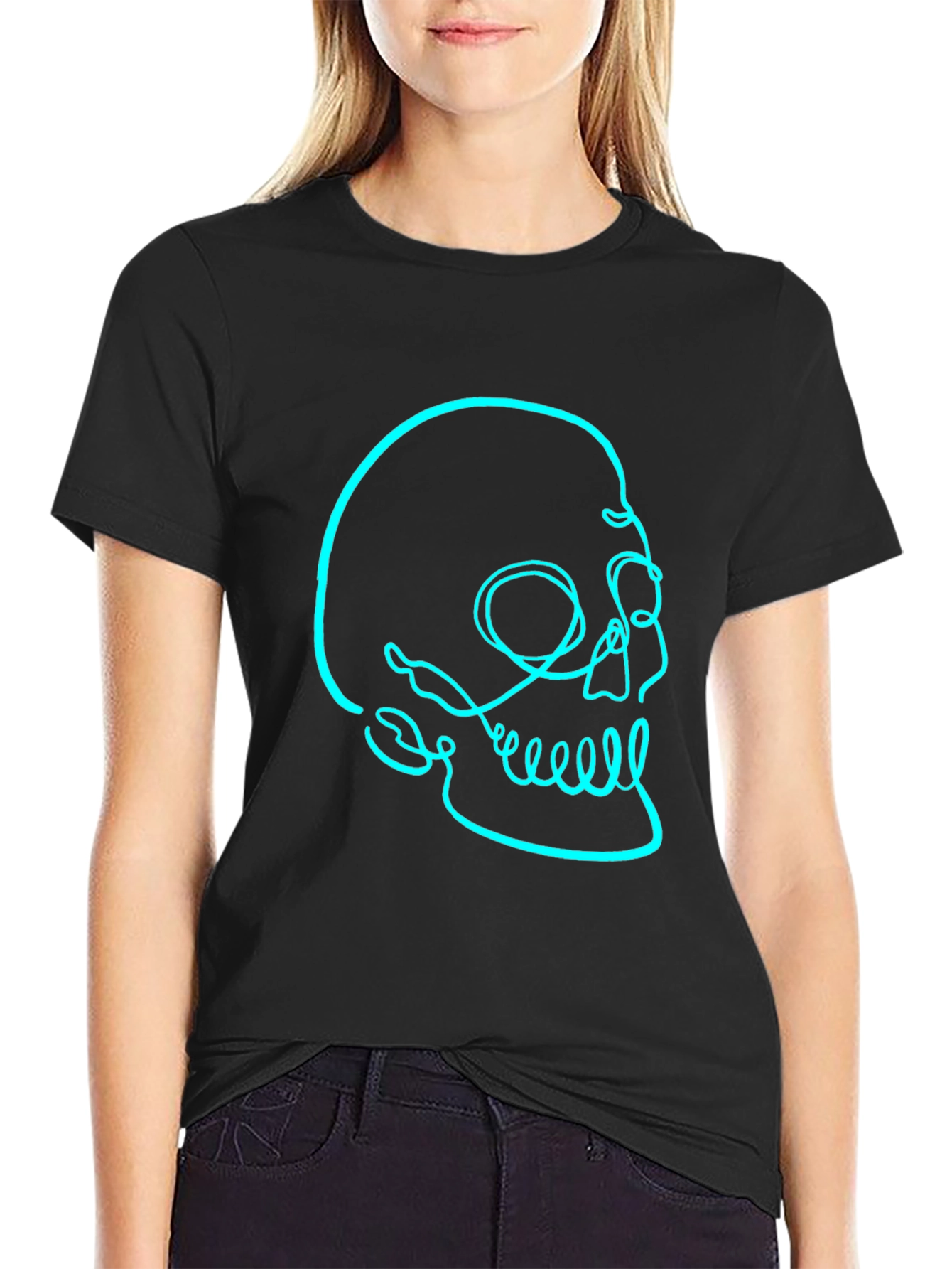 Black Men's Black T-Shirt with Skull Graphic view 2