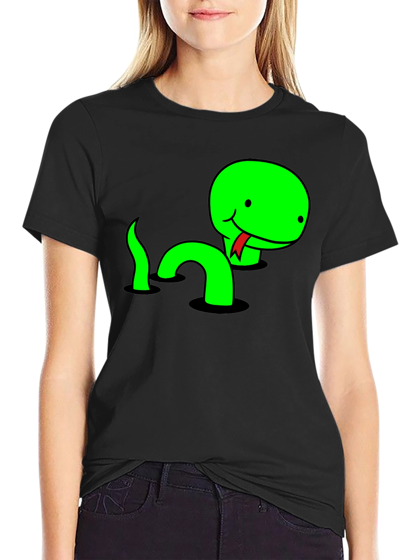 Black Funny Snake T-Shirt - Cute Cartoon Reptile Tee view 2