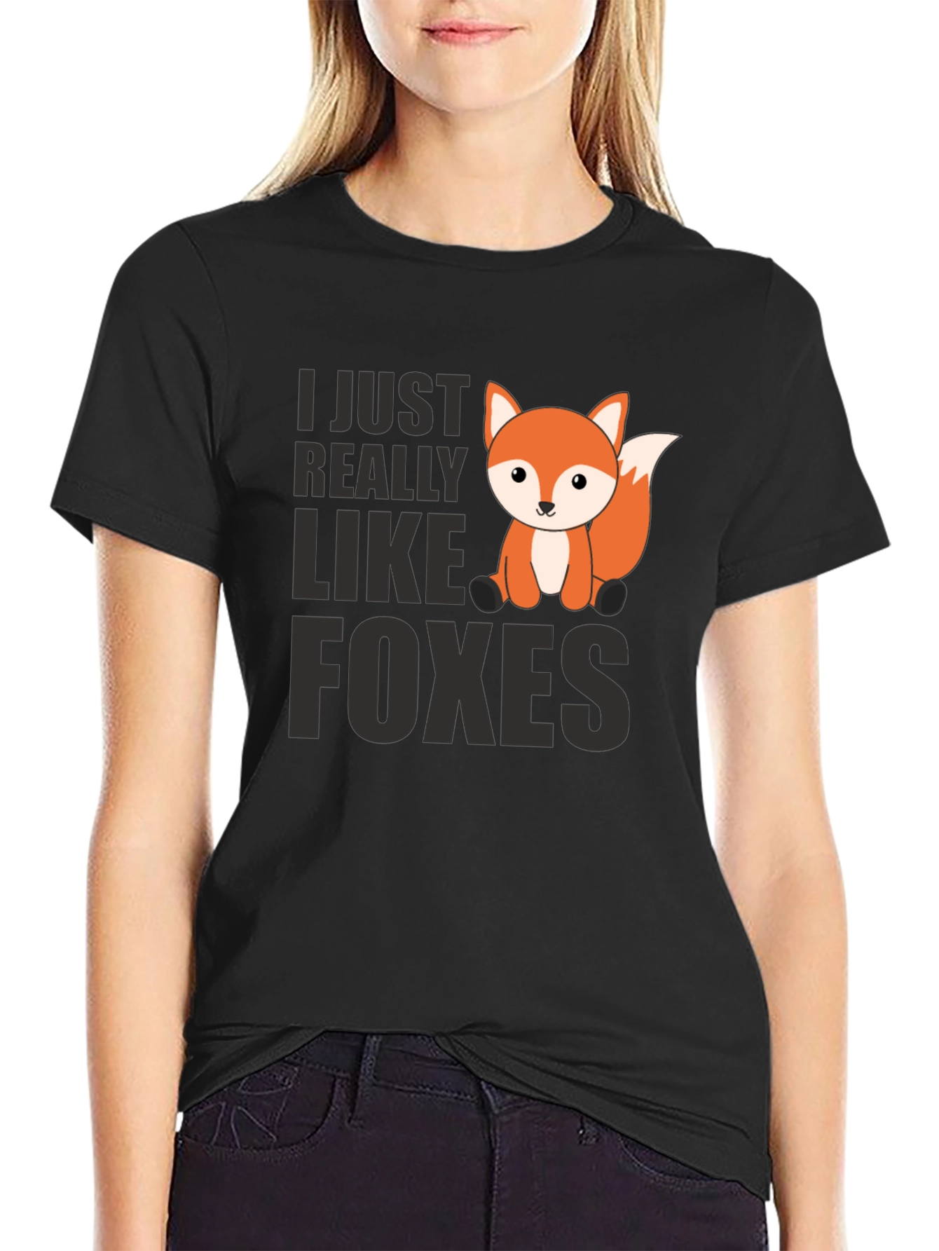 Black Cute Fox Graphic Tee - I Just Really Like Foxes view 2