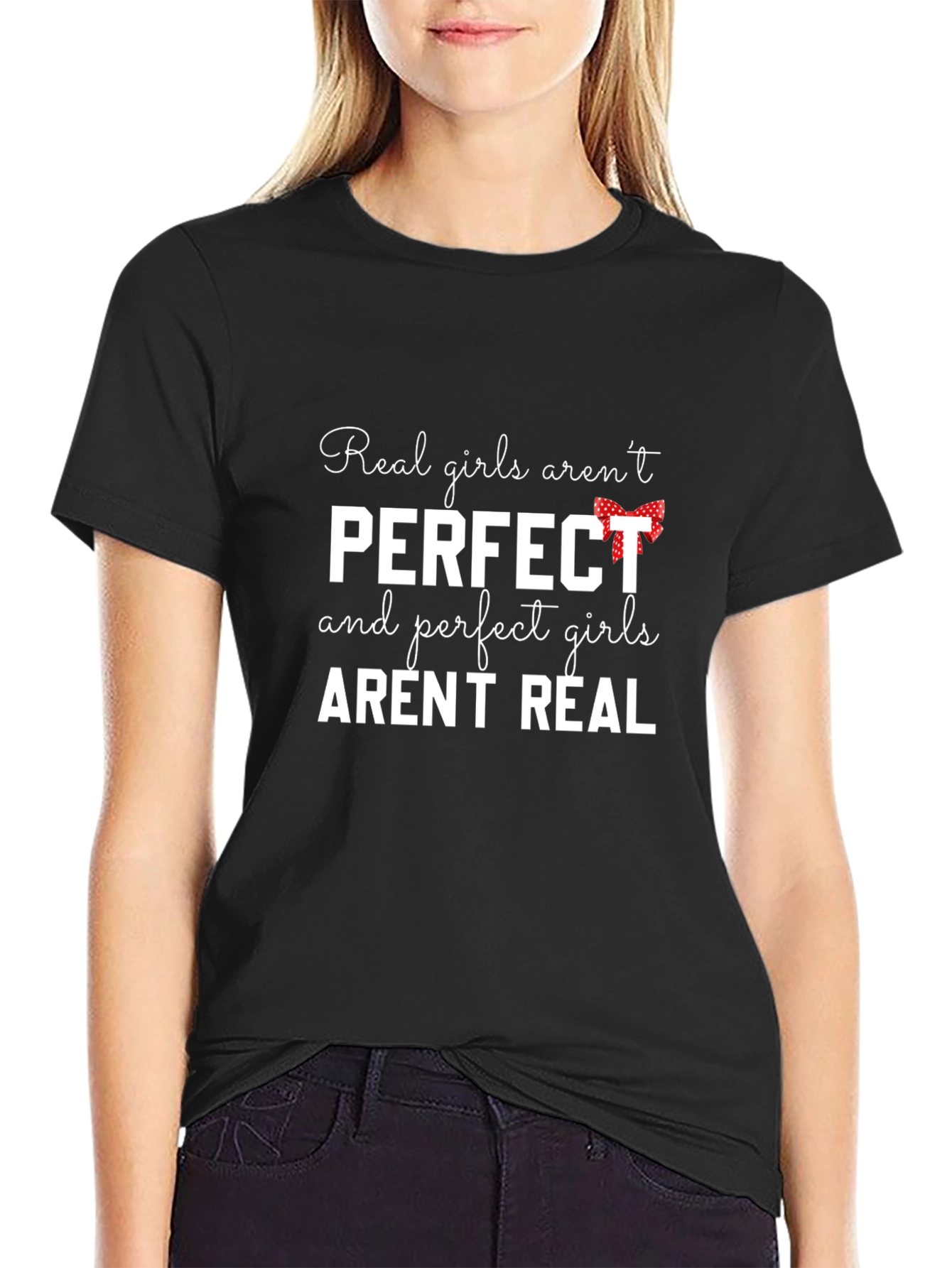 Black Real Girls Aren't Perfect Graphic Tee - Black view 2