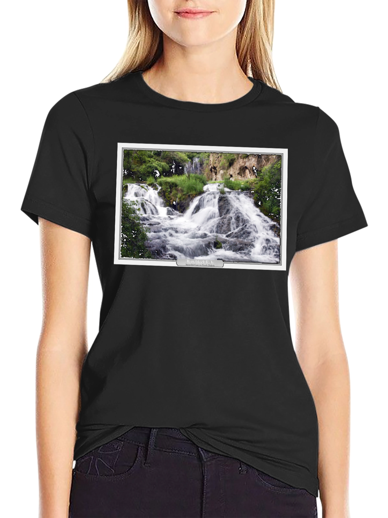 Black Black T-Shirt with Waterfall Graphic view 2