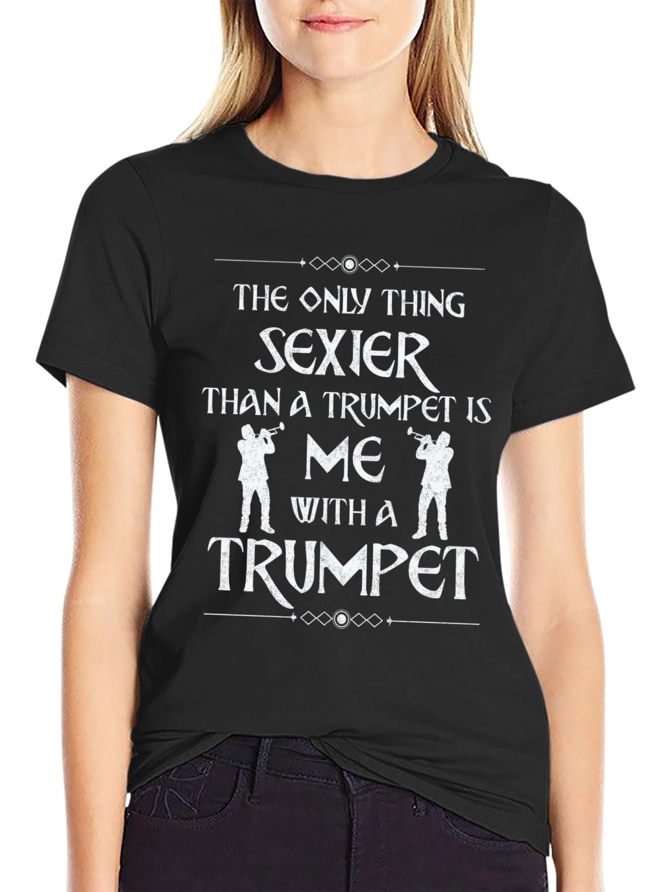 Black Sexier Trumpet Player T-Shirt - Funny Band Tee view 2