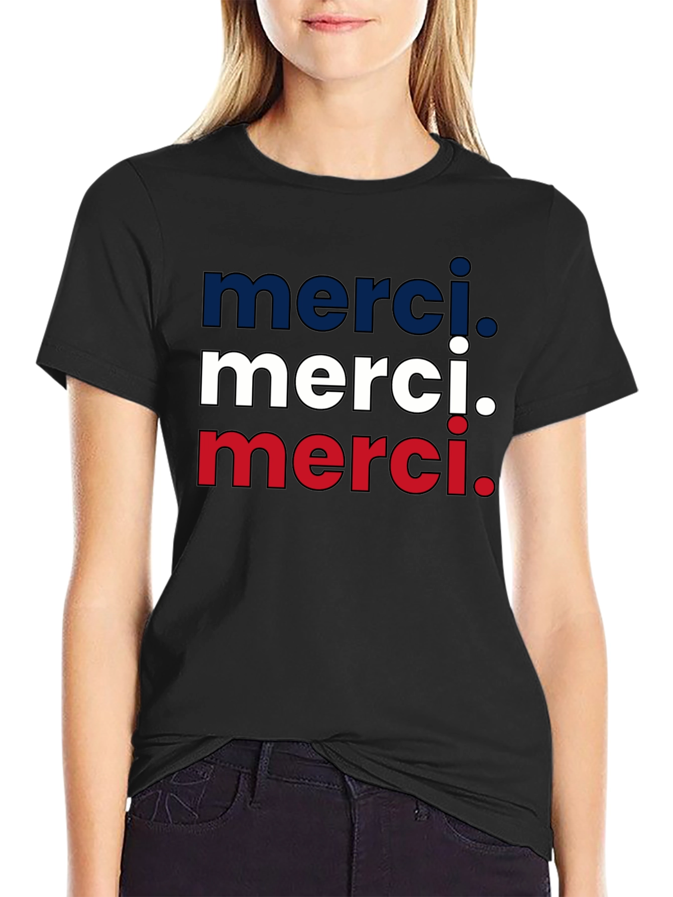 Black Merci Graphic Tee - Stylish French Thank You T-Shirt view 2
