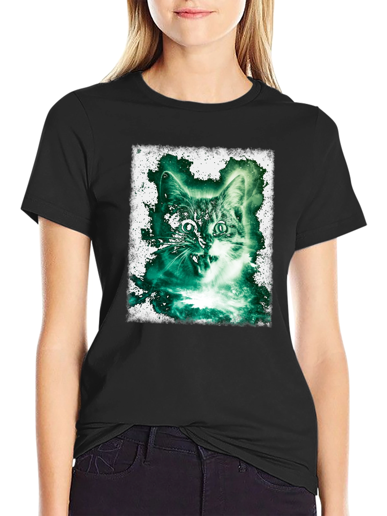 Black Emerald Cat Graphic Tee view 2