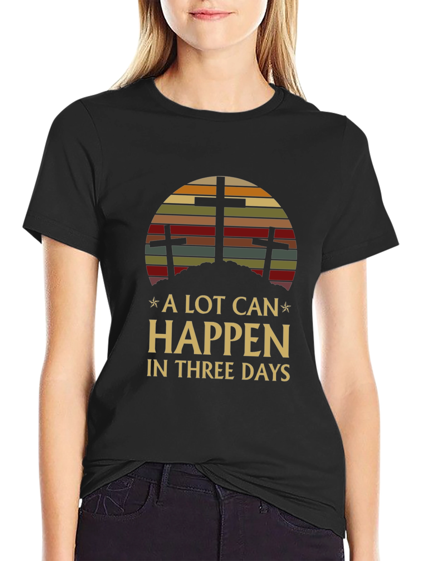 Black A Lot Can Happen In Three Days Graphic Tee view 2