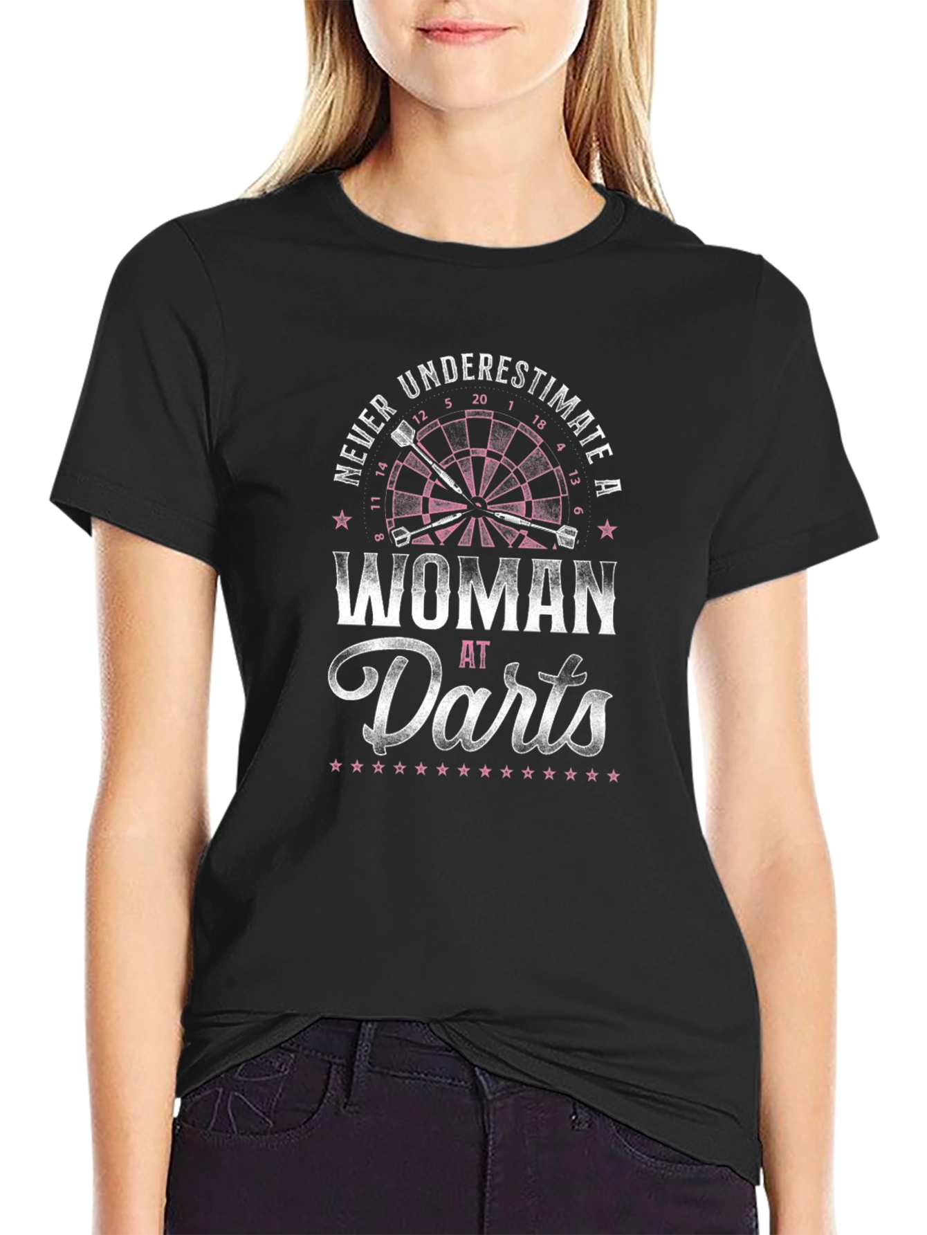 Black Never Underestimate a Woman at Darts T-Shirt view 2