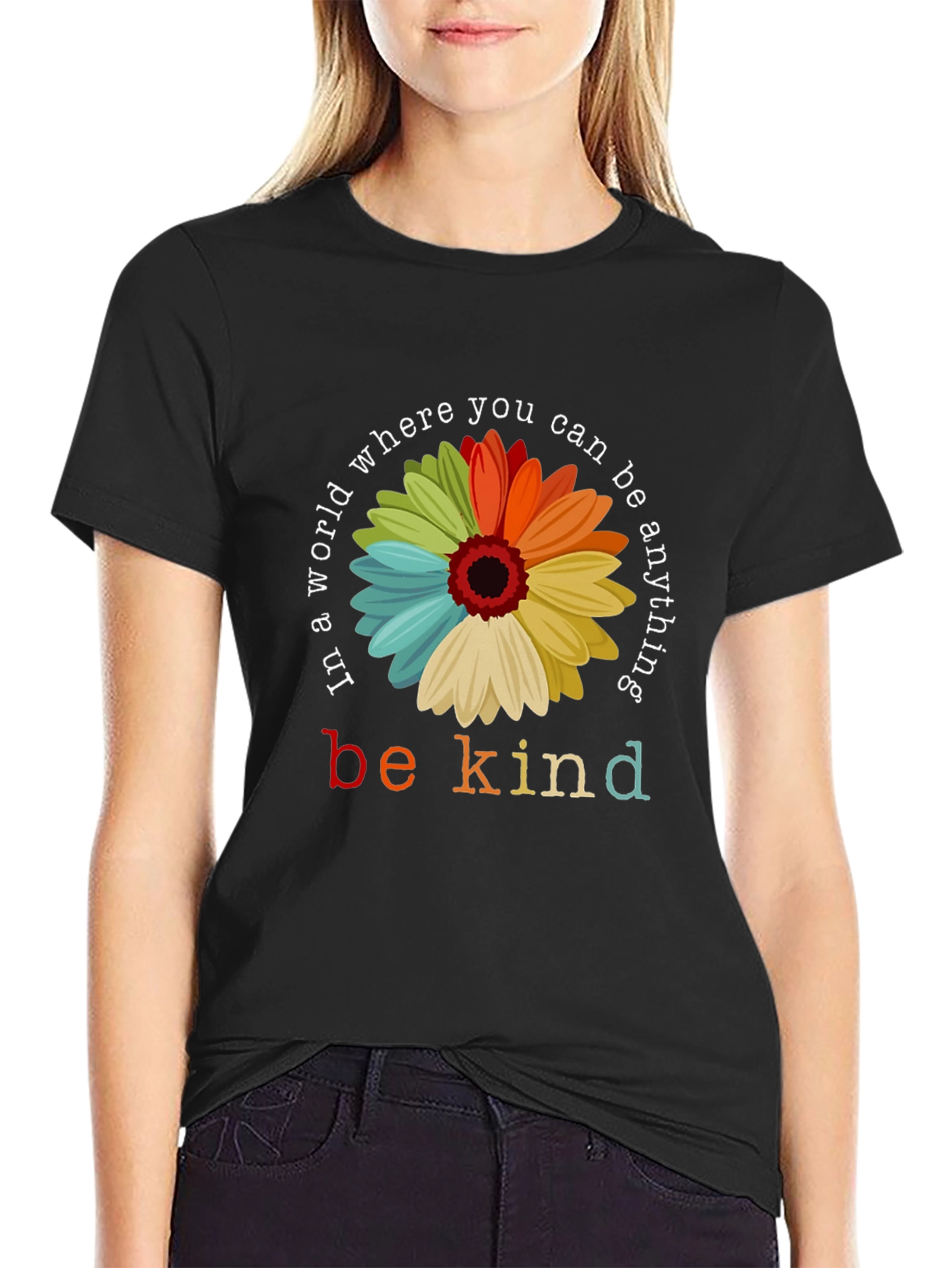 Black Be Kind T-Shirt - Floral Graphic Tee view 2